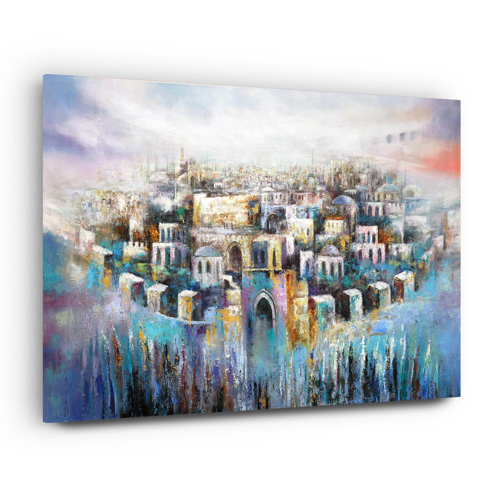 Jerusalem in Heart - Modern Jewish Art of Old City in Blue and Purple by Yossi Bitton