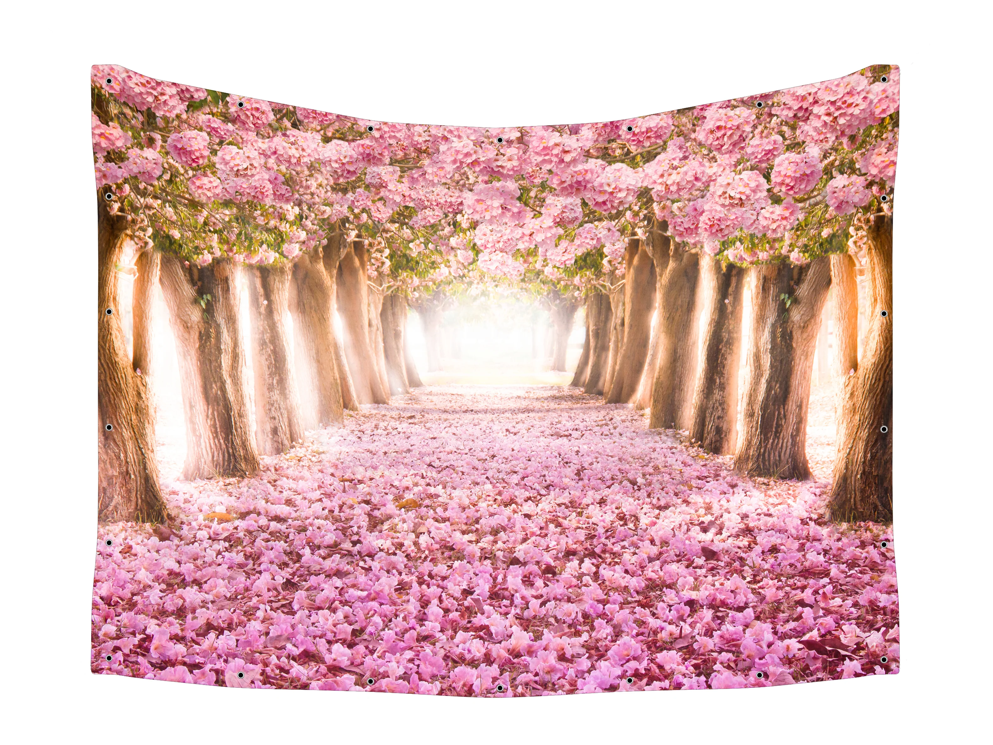 Cherry Orchard Blossom Sukkah Fabric - Pink Blossoms Landscape