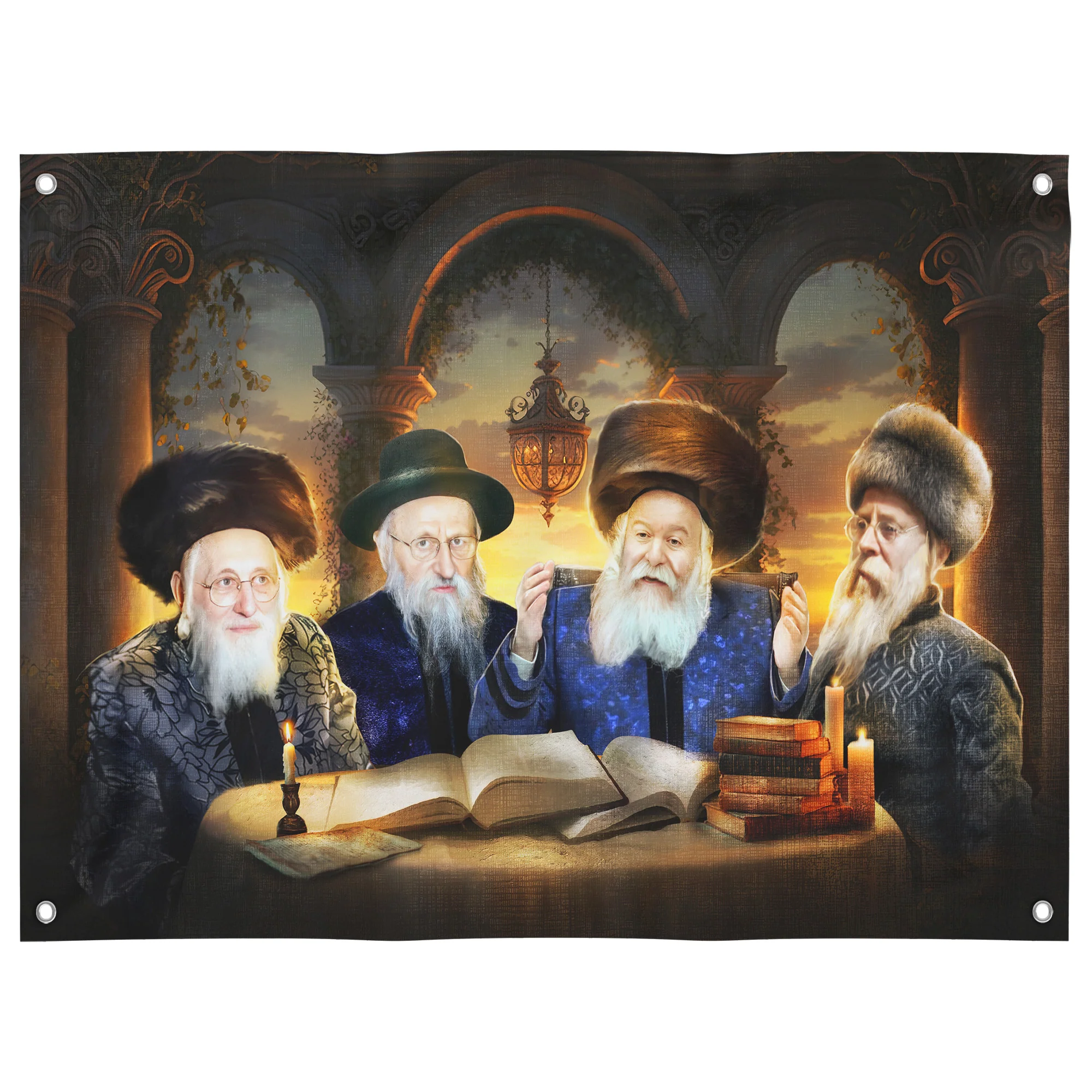 Bobov Rabbis Sukkah Poster �C Torah Learning Scene