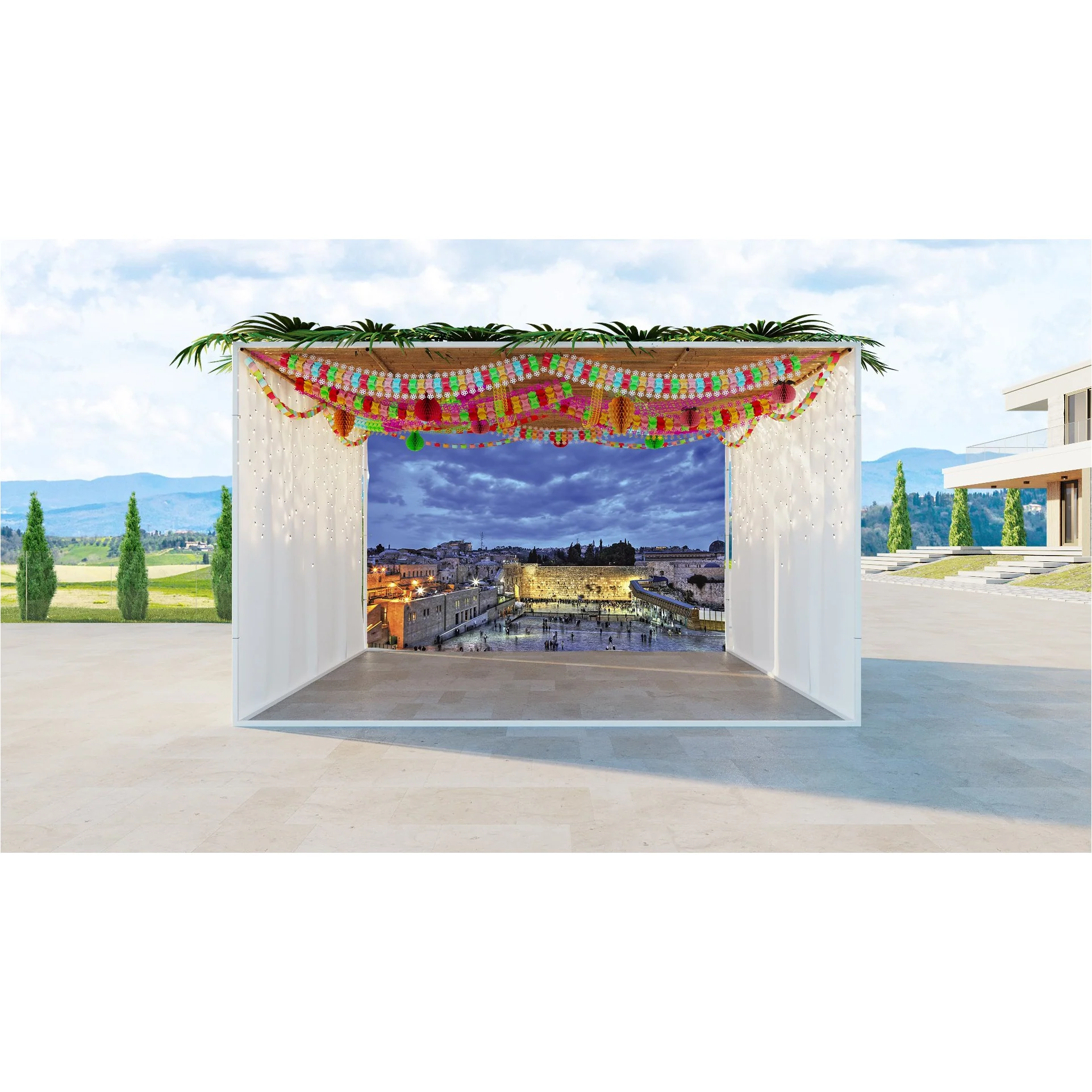 Jerusalem Western Wall Evening Photo Fabric - Sukkah Decor - UV & Waterproof