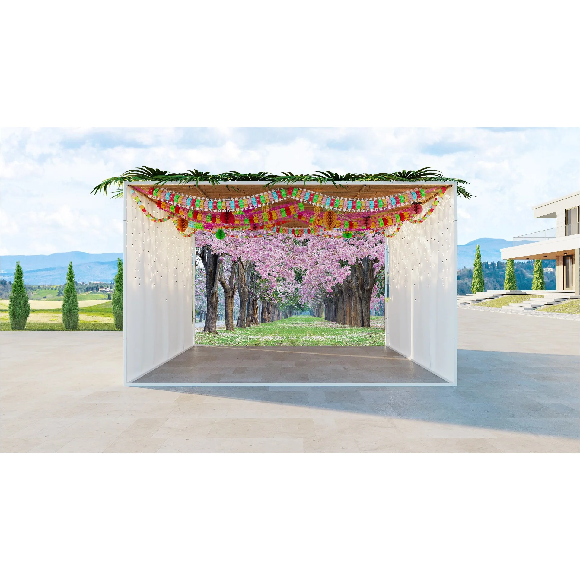 Cherry Blossom Forest Sukkah Fabric - Lush Pink Blossoms Design