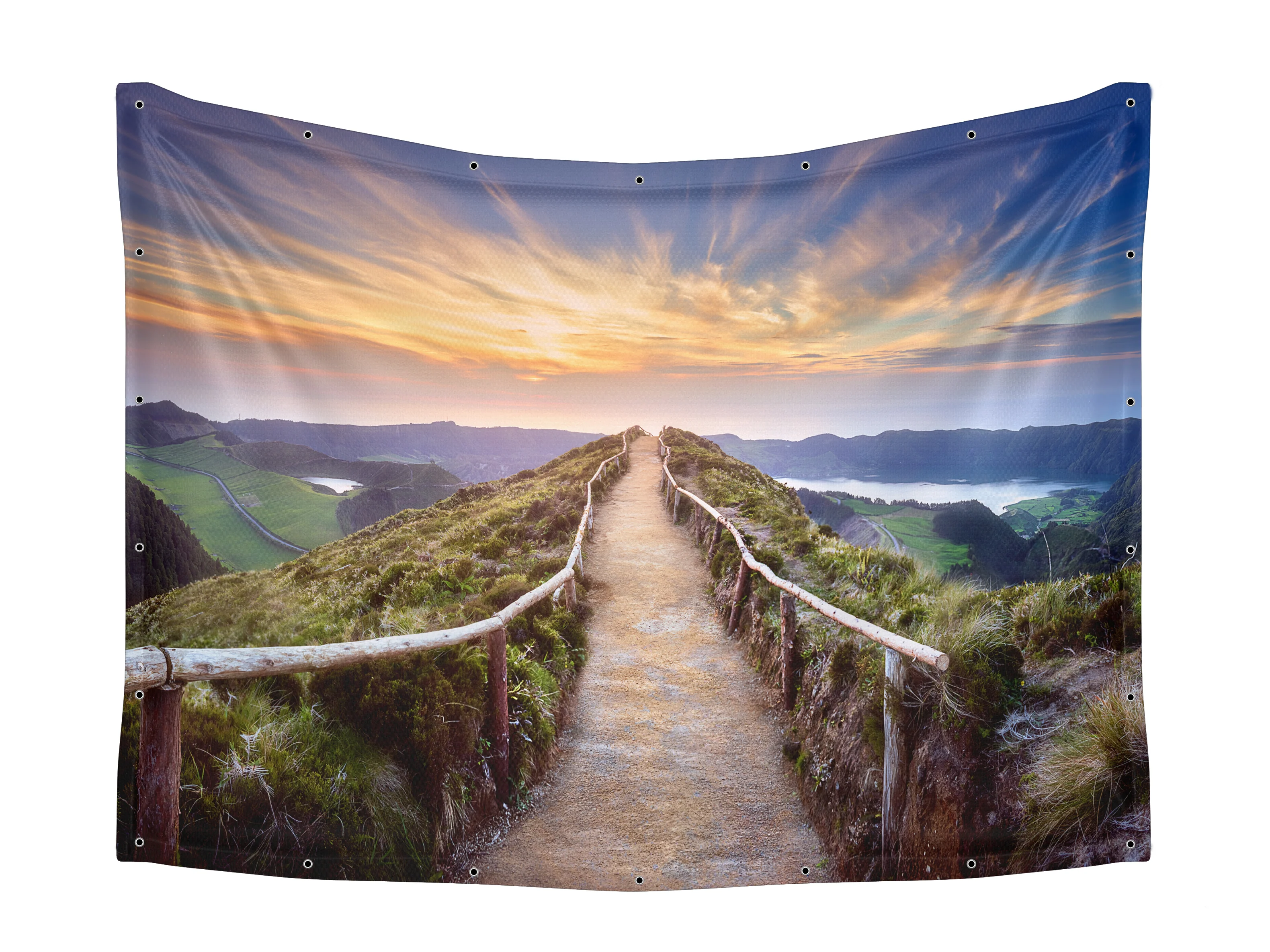 Lake Path Landscape Fabric - Sunlit Sky - UV & Waterproof Sukkah Decor