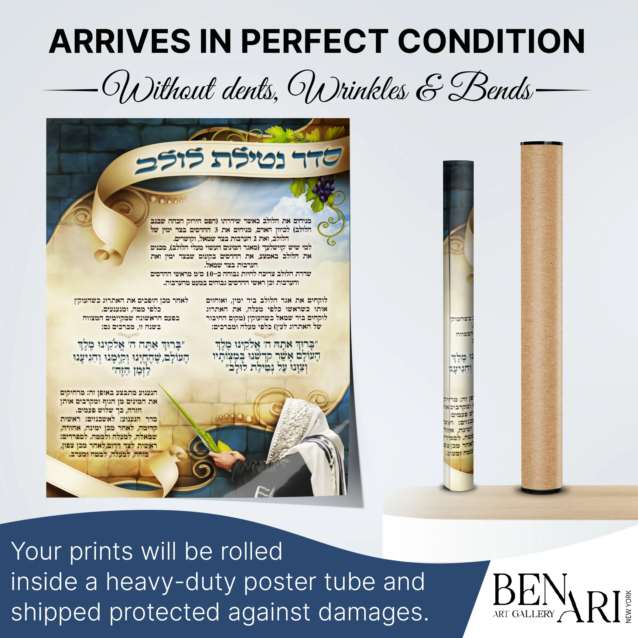 Seder Netilat Lulav Prayer Poster - Sukkot Ritual Elegance