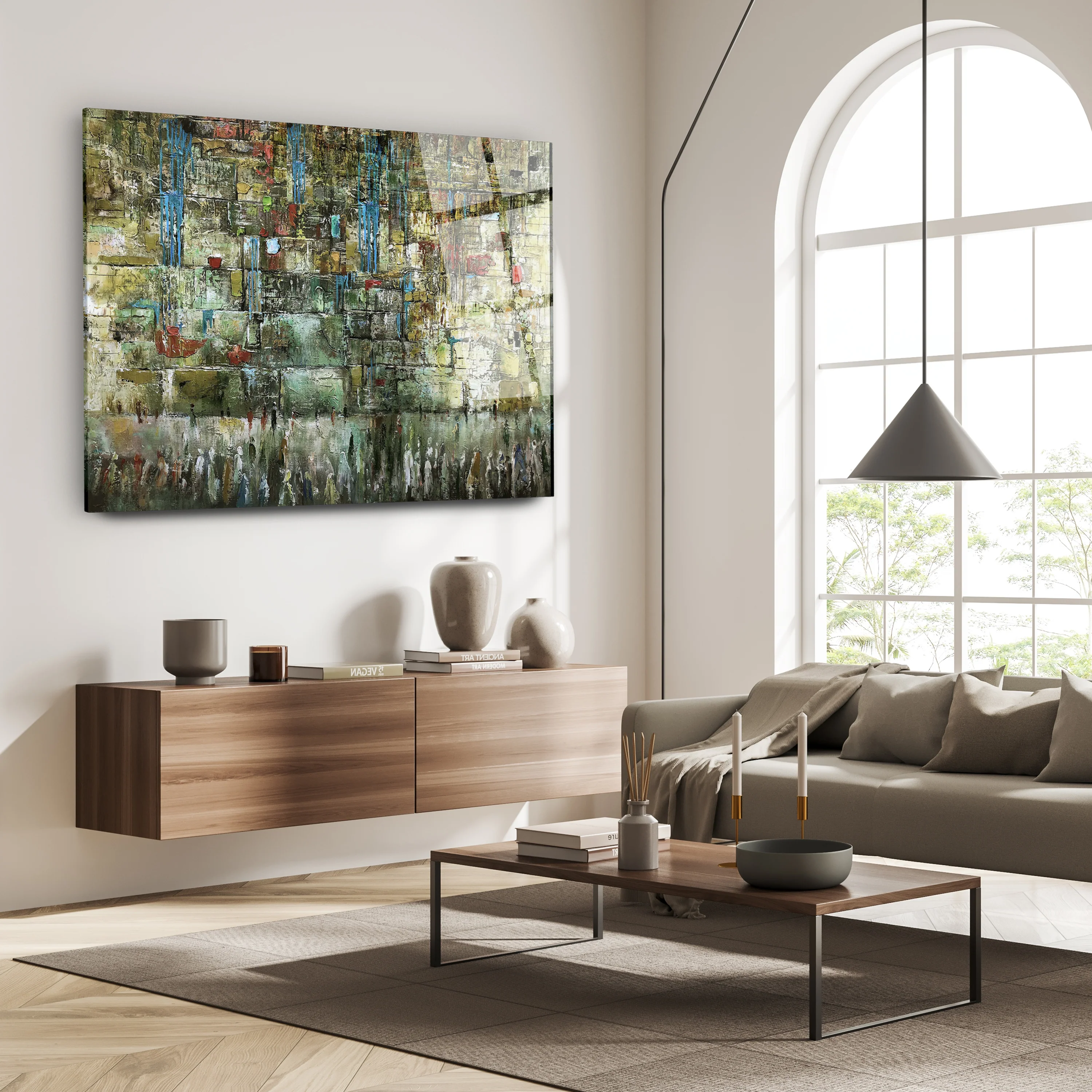 The Western Wall Metallic - Green Tones Abstract Art by Yossi Bitton