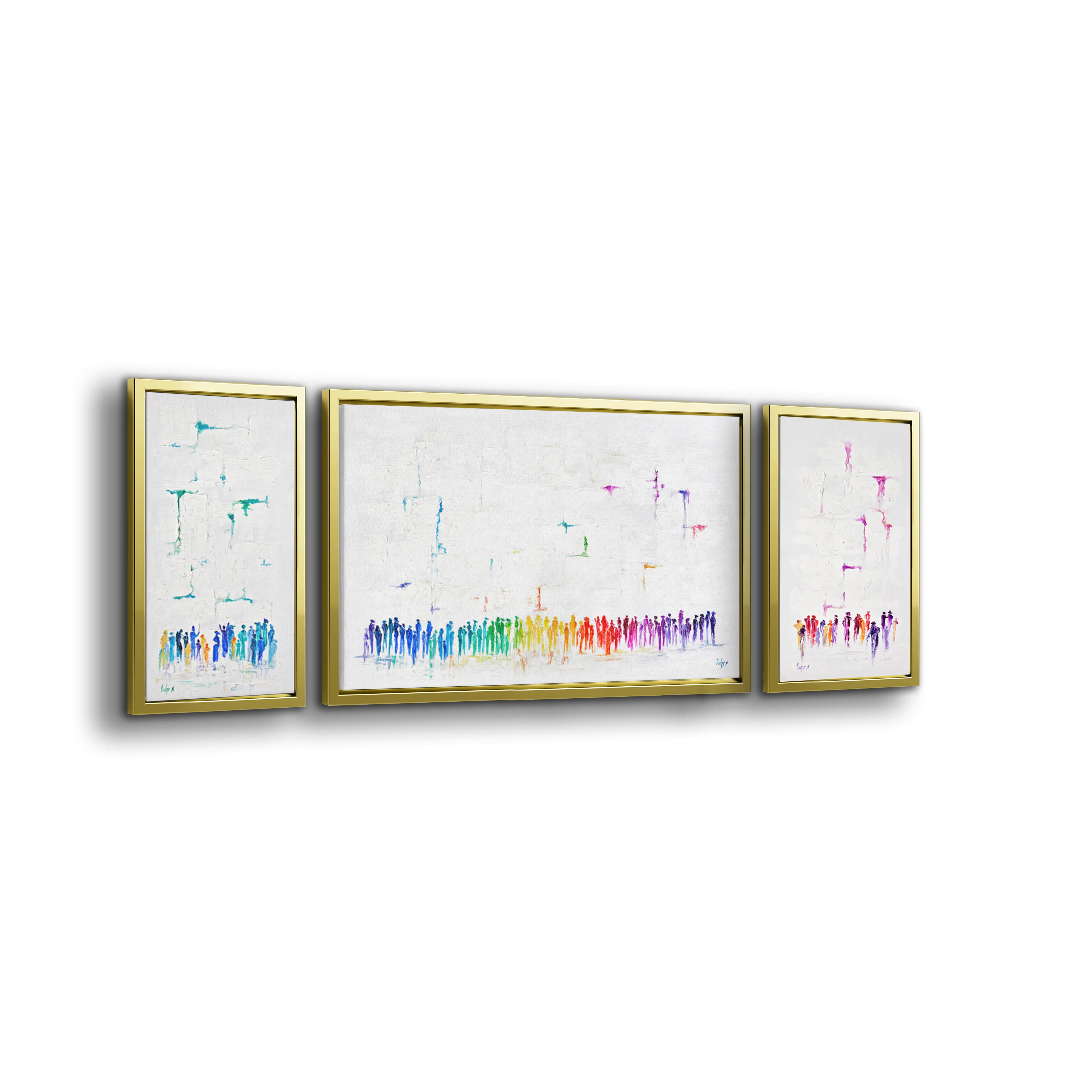 Western Wall Triptych Abstract - Colorful Judaica Panels