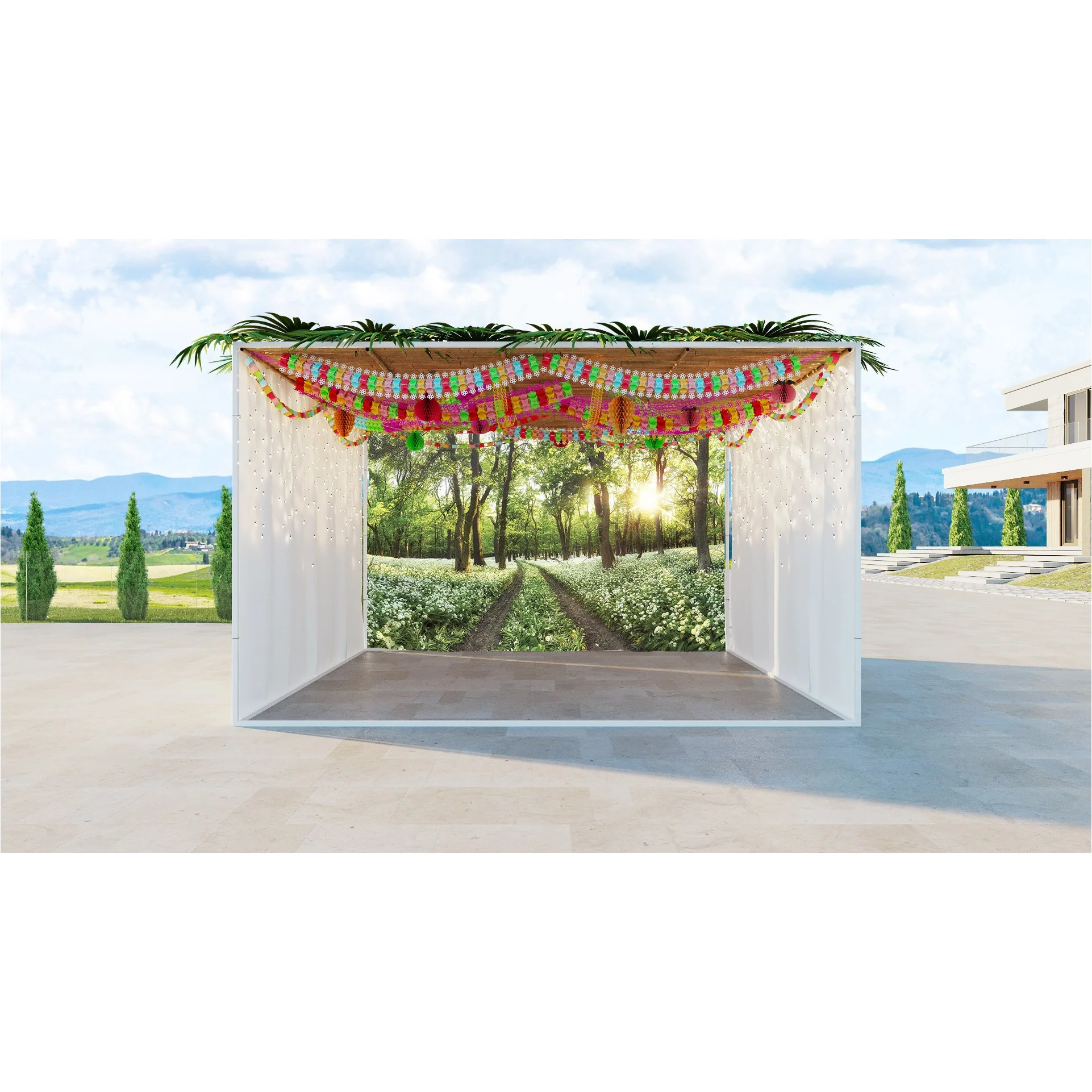 Sunlit Green Forest Sukkah Fabric - Tranquil Trees & Sunlight Design - UV & Waterproof