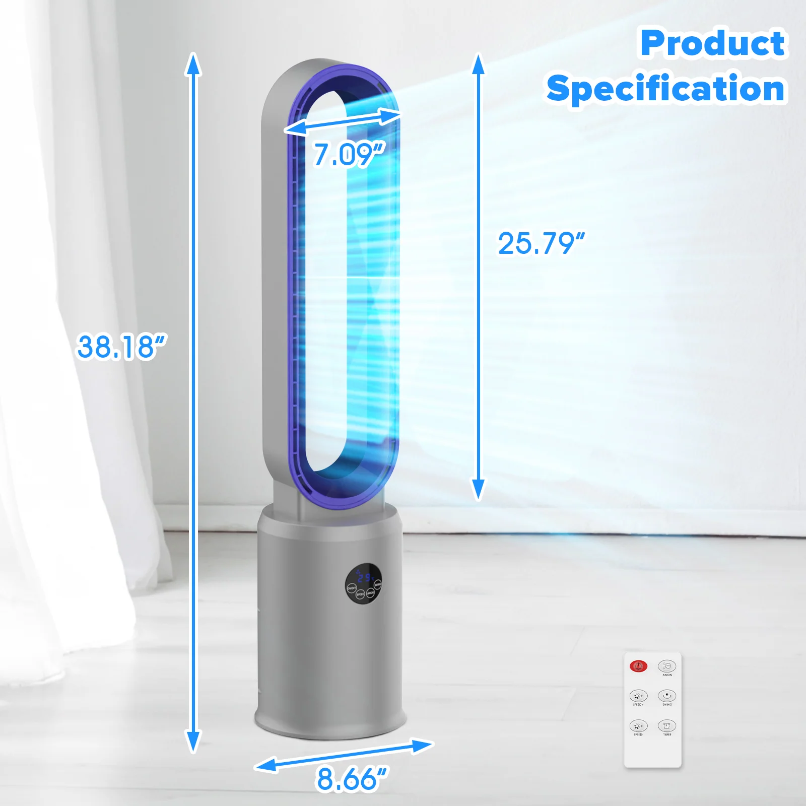 Advwin Bladeless Tower Fan Portable Electric