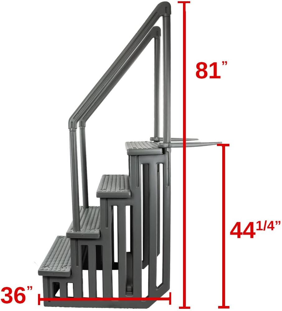 Select Anti-Slip in-Pool Steps | Gray | for Above Ground Swimming Pools | Can Mount to Decks 48