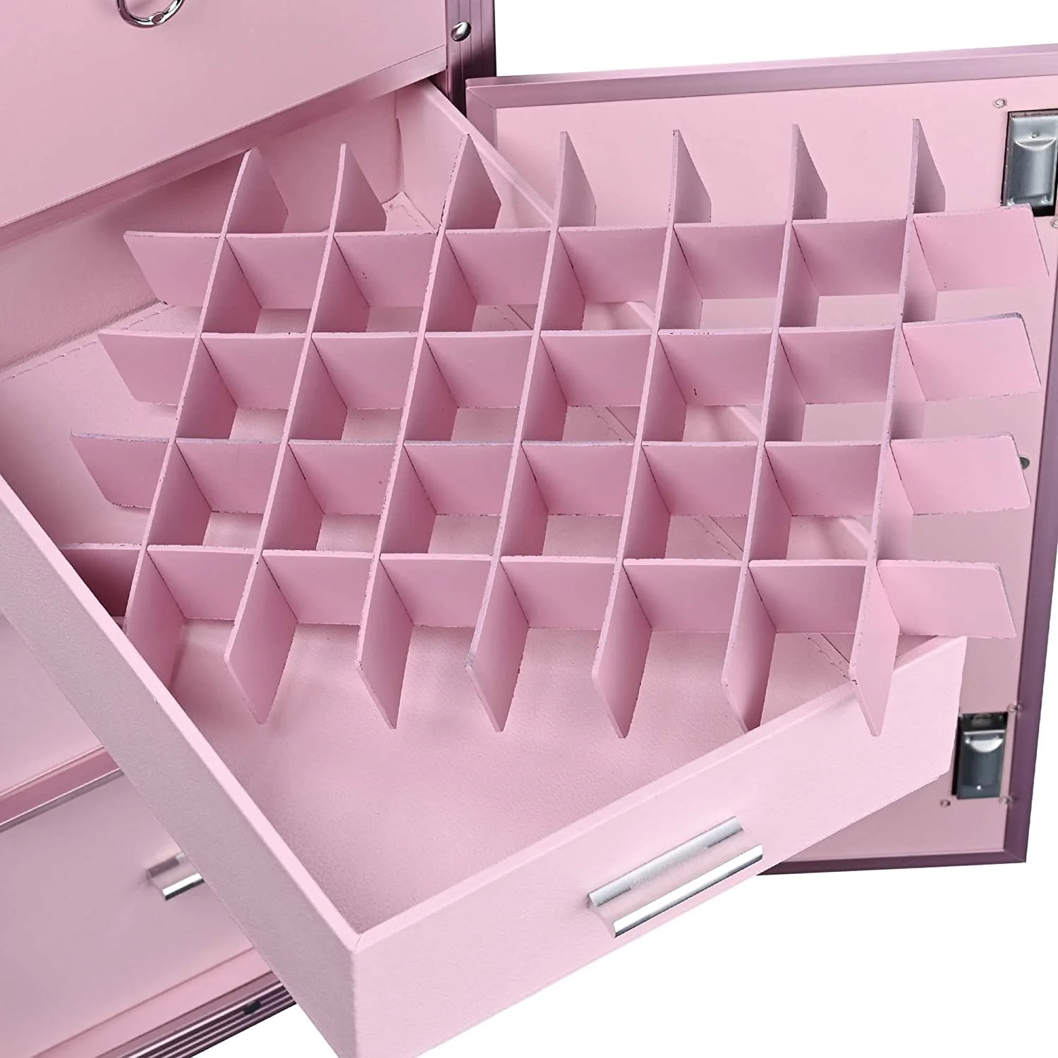 BYOOTIQUE Nail Desk Mobile Station Rolling Makeup Train Case Trolley Cosmetic Manicure Table Mirror 4 Drawers Pink