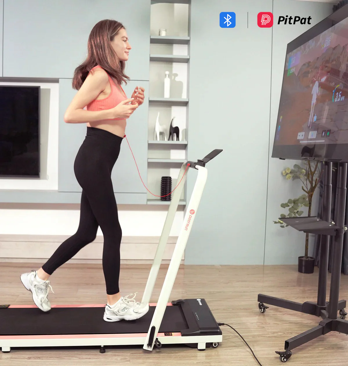 DeerRun A5 Pro Smart 2 in 1 Folding Treadmill Pink with Handrail, 300Lbs