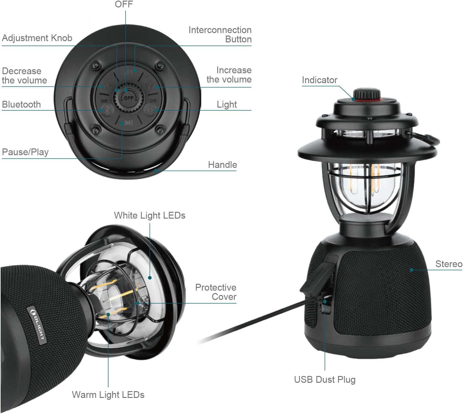 Rechargeable Camping Lantern Lamp with Bluetooth Speakers Camouflage Bundle Olantern Music Rechargeable Camping Lantern Lamp with Bluetooth Speakers Black