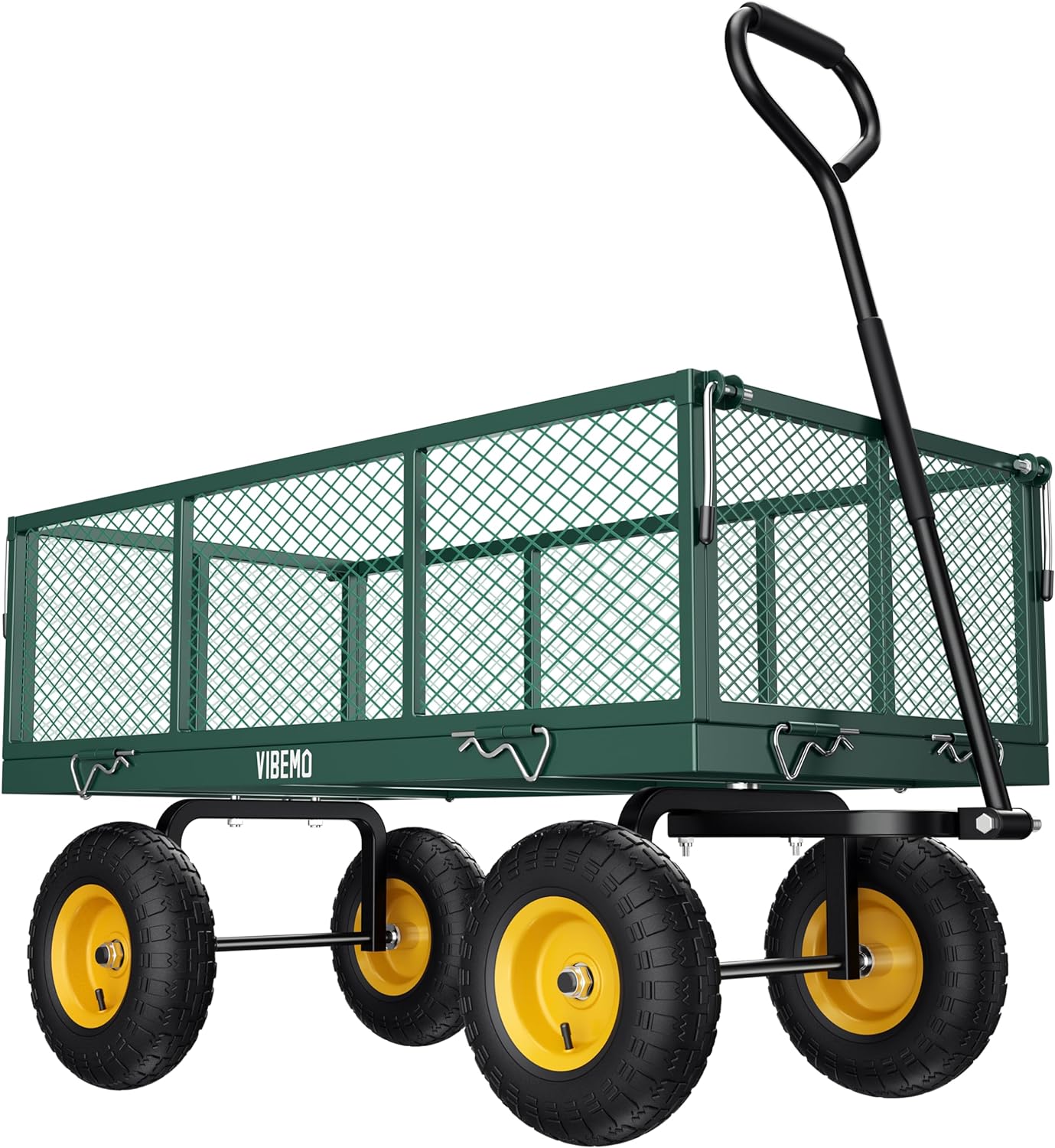 Steel Garden Cart, 2-in-1 1400 lbs Heavy Duty Utility Wagon, with Removable Mesh Sides to Convert into Flatbed, 240° U-Turn 13