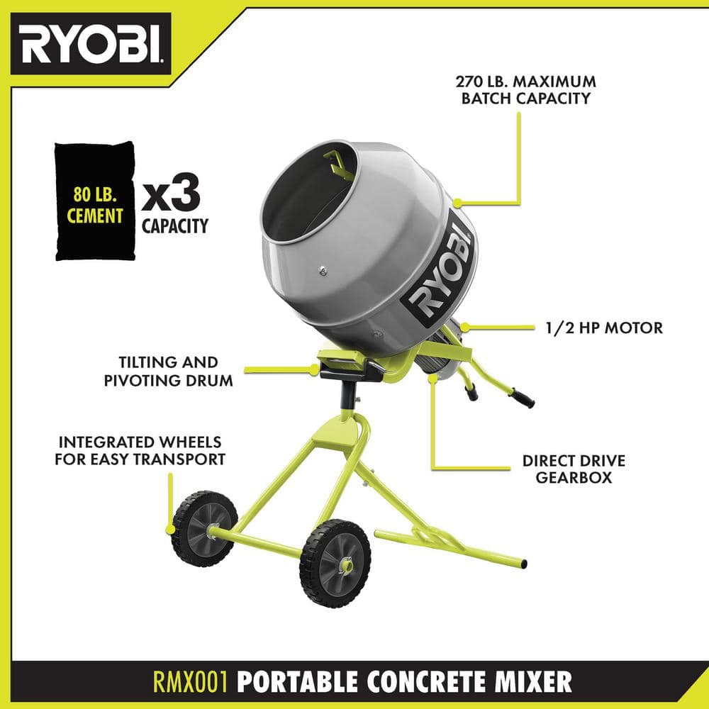2025 RYOBI 5.0 cu. ft. Portable Concrete Mixer RMX001