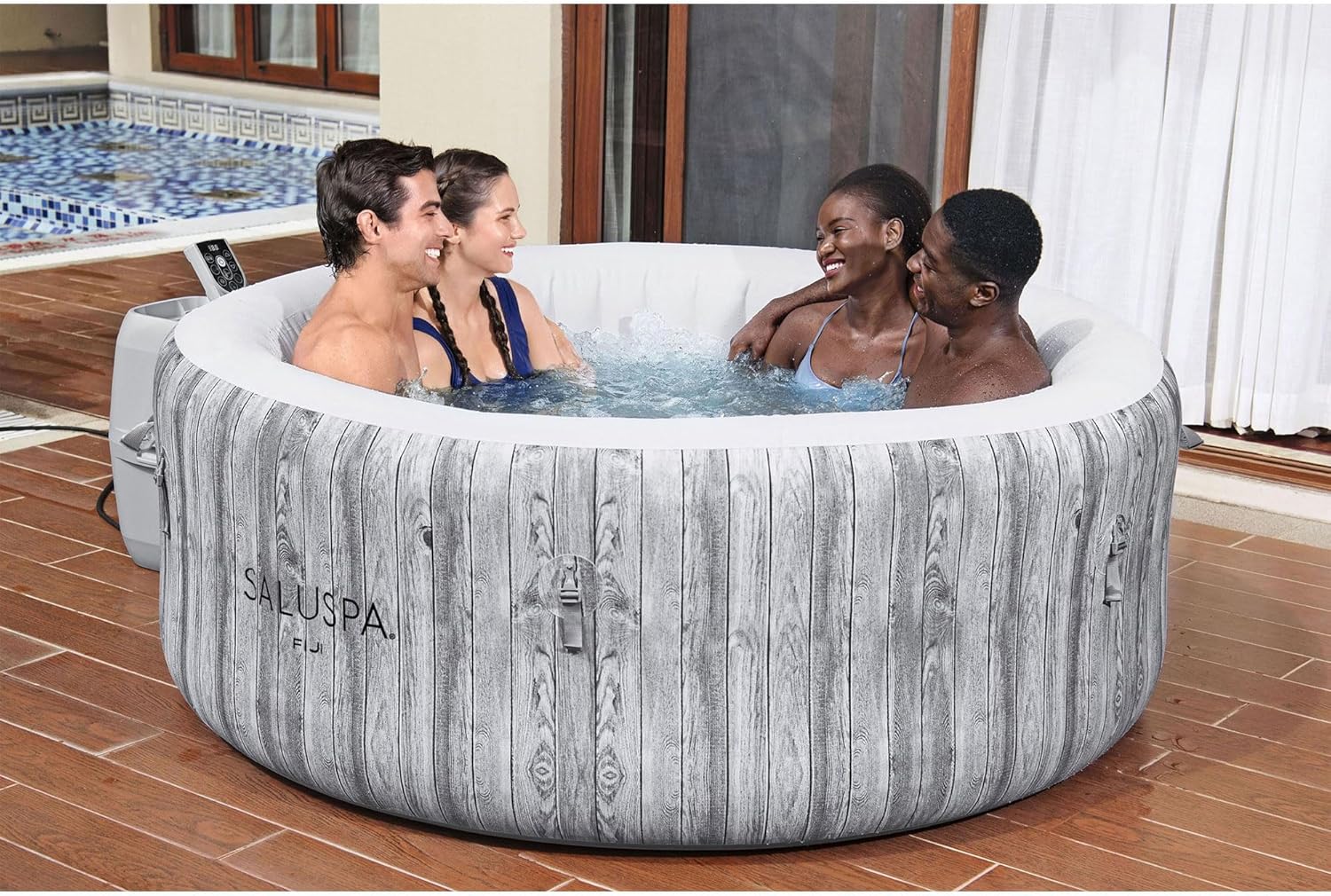 Large Round 2 to 4 Person Inflatable Hot Tub Portable Outdoor Spa with 120 AirJets and EnergySense Cover, Grey