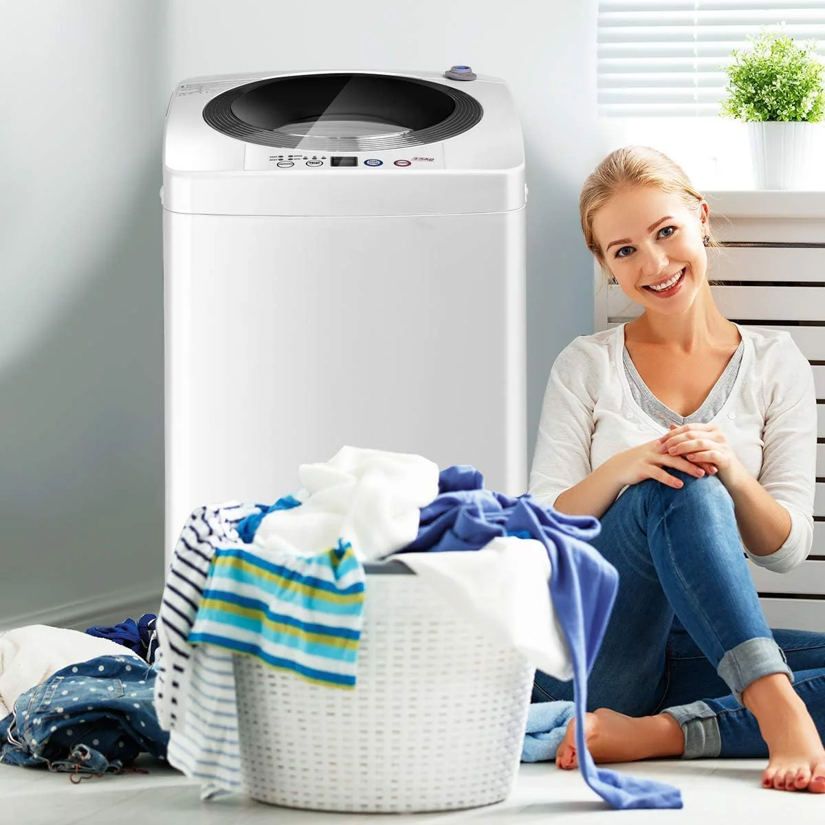 Portable Washing Machine, Full Automatic Washer and Dryer Combo, with Built-in Pump Drain 8 LBS Capacity Compact Laundry Washer Spin Dryer for Apartment RV Dorm