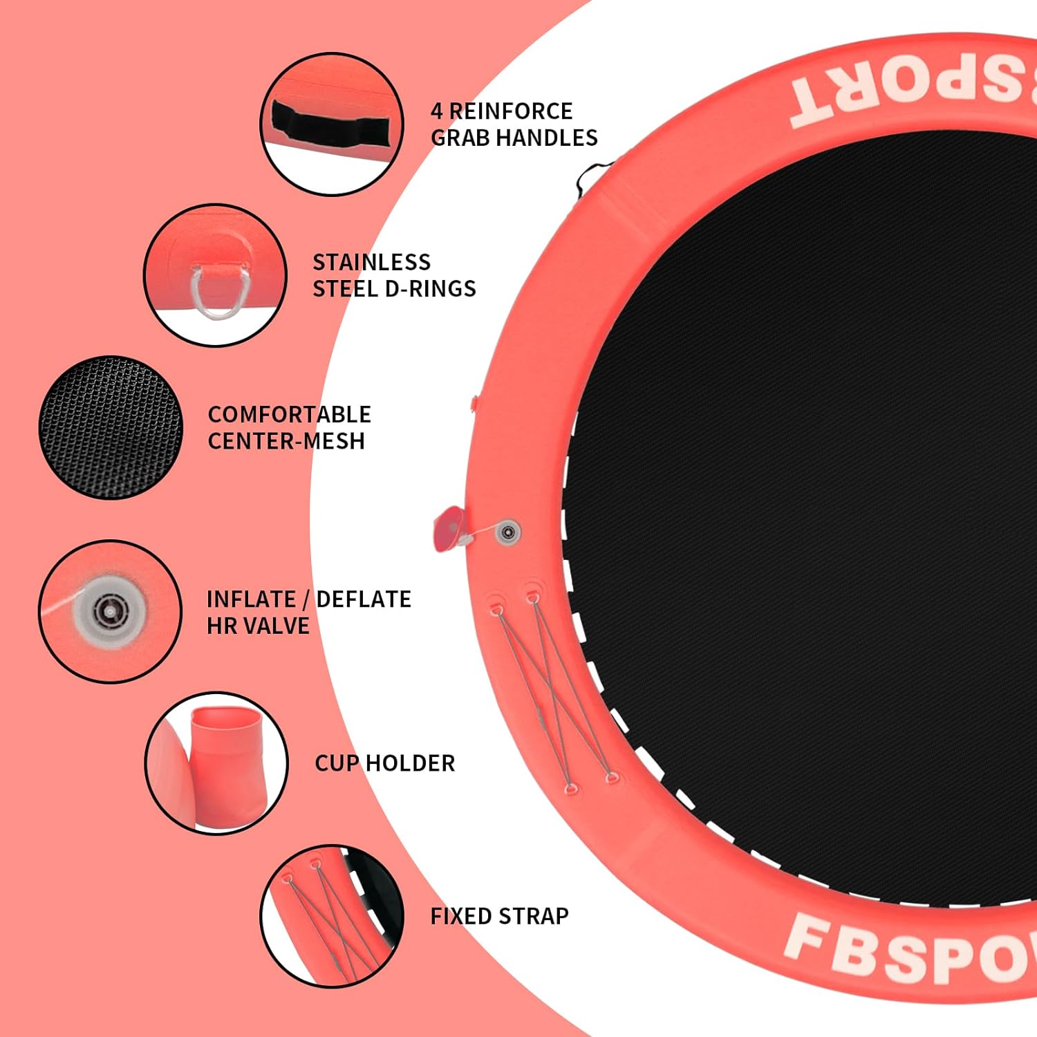 Inflatable Dock Floating Platform, 8ft Inflatable Water Hammock Floating Deck for Lake W/Cupholder, Round Floating Ring Float Ring, Pool Float Raft Lounger Island Platform Pad