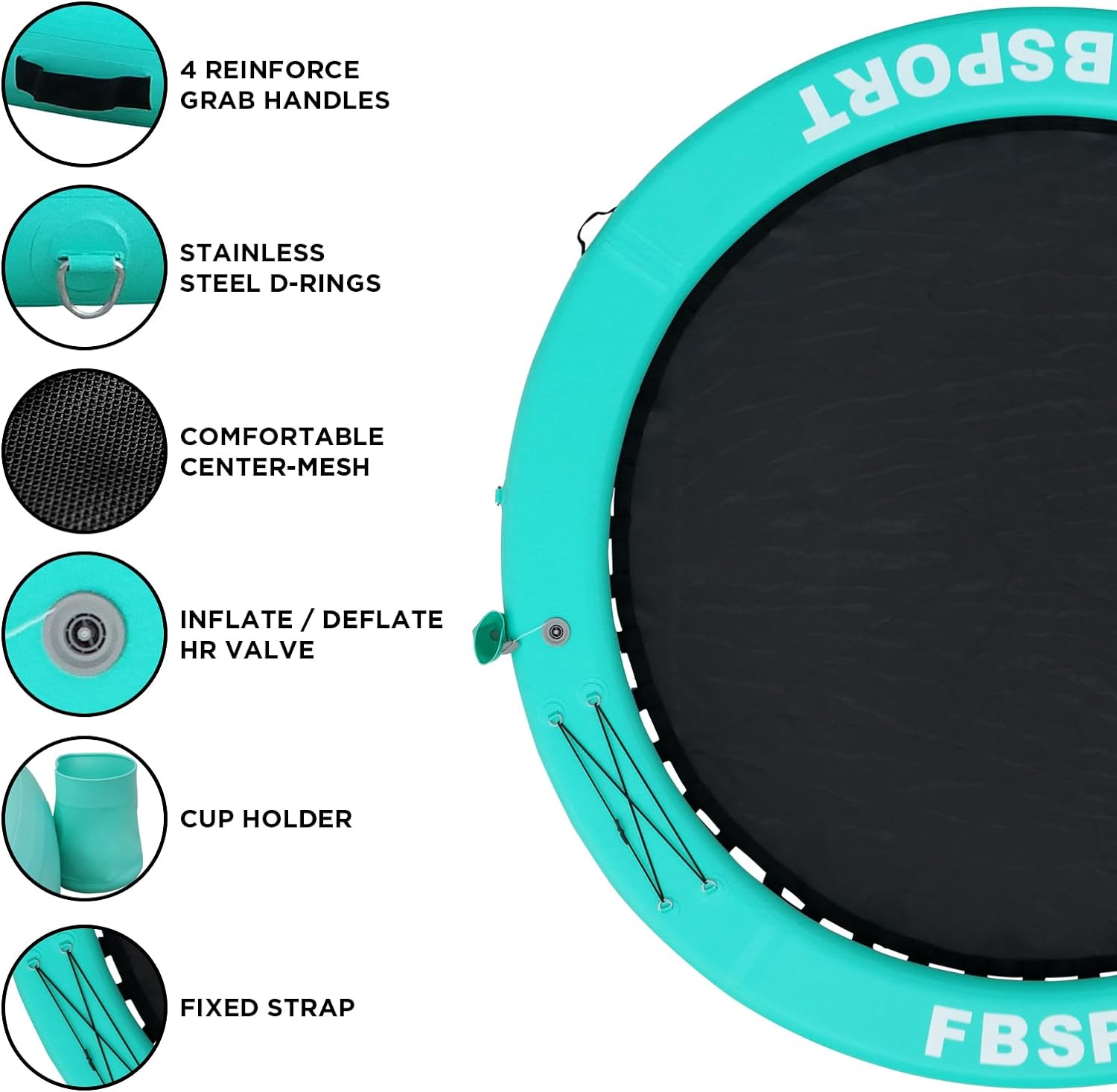 Inflatable Dock Floating Platform, 8ft Inflatable Water Hammock Floating Deck for Lake W/Cupholder, Round Floating Ring Float Ring, Pool Float Raft Lounger Island Platform Pad