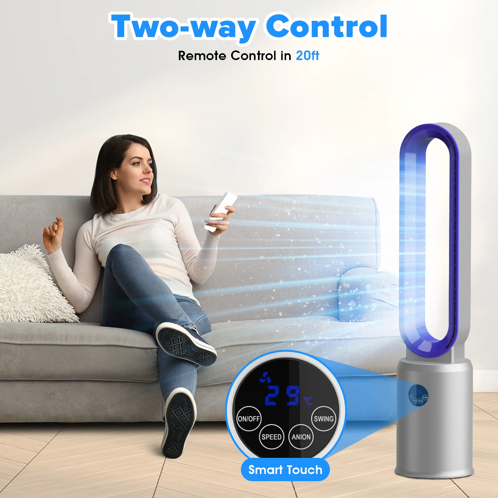 Advwin Bladeless Tower Fan Portable Electric