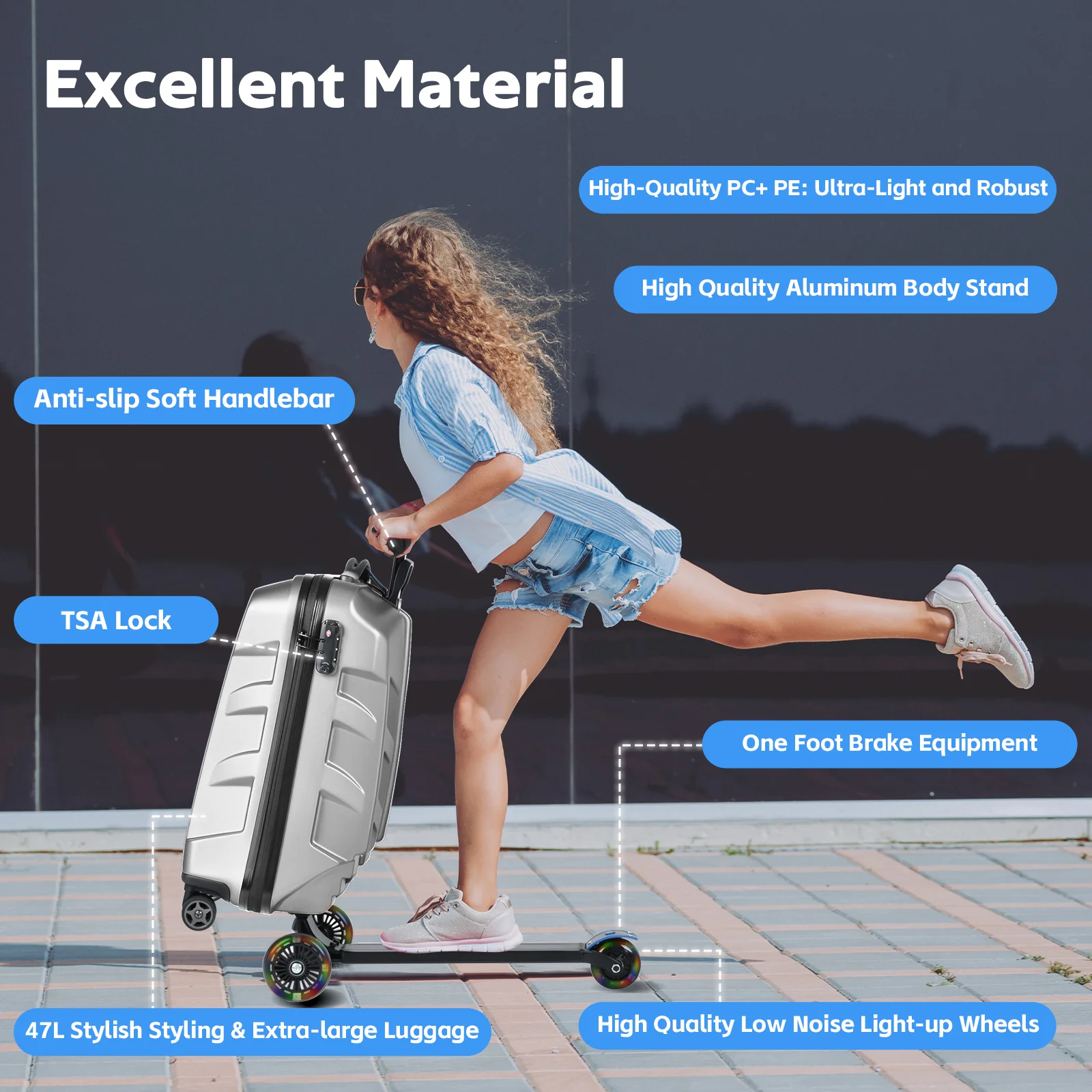 Advwin Scooter Suitcase with LED Light Wheels