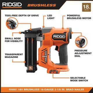 RIDGID 18V Brushless Cordless Nailer Combo Kit with Brad & Finish Nailers, Battery & Charger