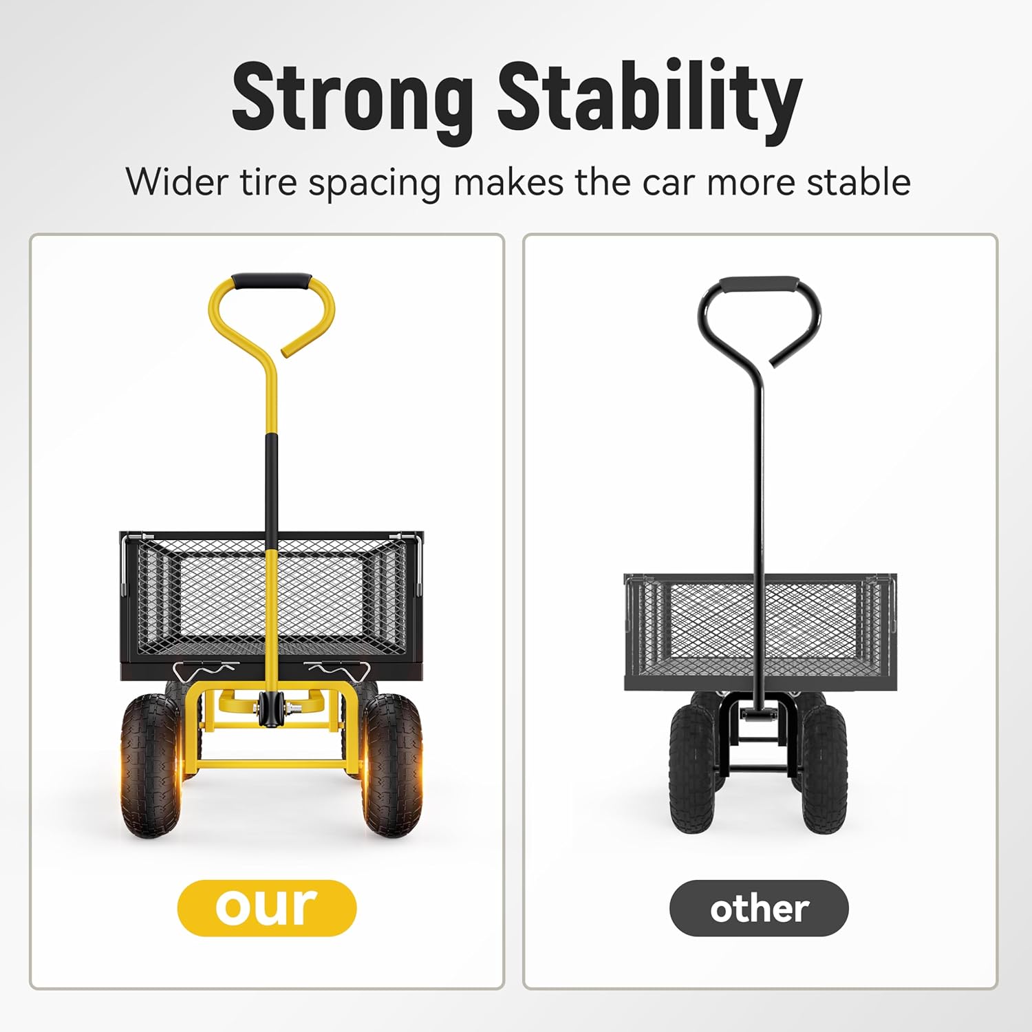 Steel Garden Cart, 2-in-1 1400 lbs Heavy Duty Utility Wagon, with Removable Mesh Sides to Convert into Flatbed, 240° U-Turn 13