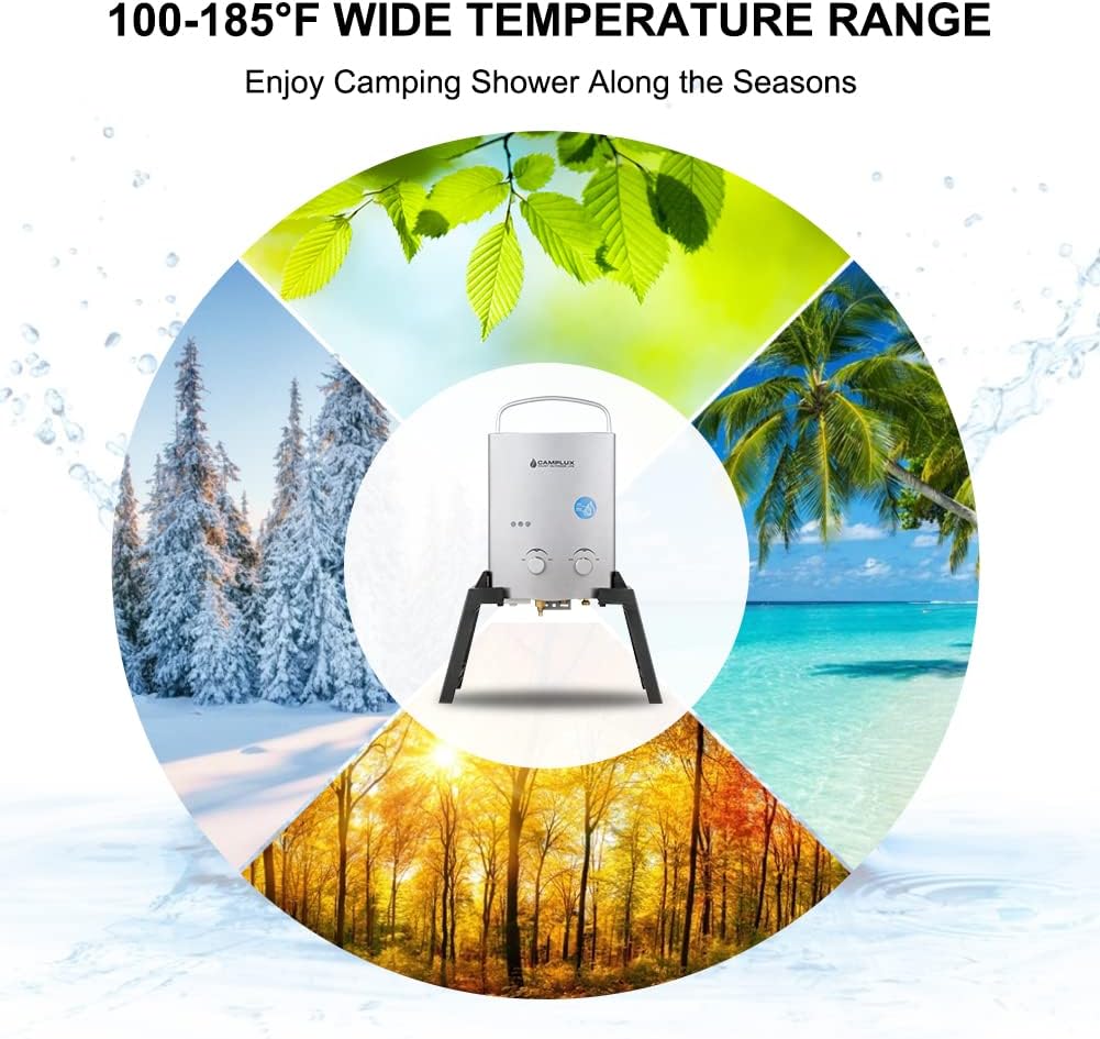 Portable Tankless Water Heater, 1.32 GPM Outdoor Camping Propane Gas Water Heaters w/Freestanding Stand and Carry Bag