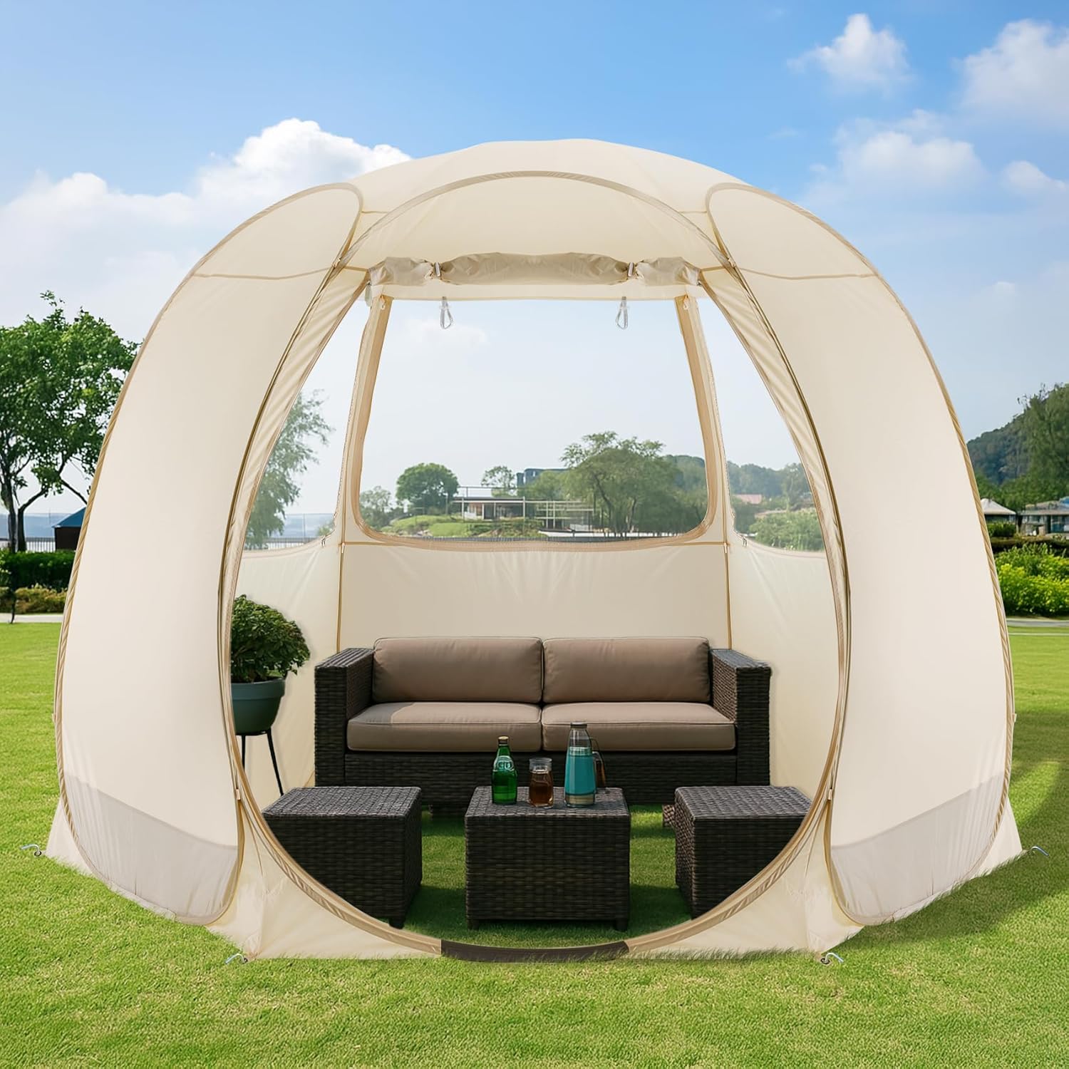 Screen House Gazebo, 6-10-15 Person Pop Up Igloo Screened Canopy Tent with Mosquito Netting Sides, Instant UV Resistant Sun Shelter for Garden, Patio, Backyard