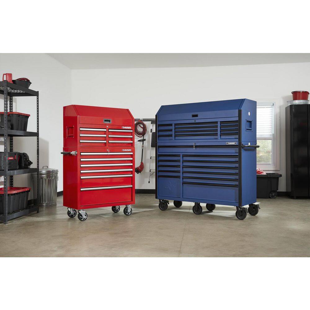 2025 Husky 56 in. W x 22 in. D Heavy Duty 23-Drawer Combination Rolling Tool Chest and Top Tool Cabinet Set in Matte Blue