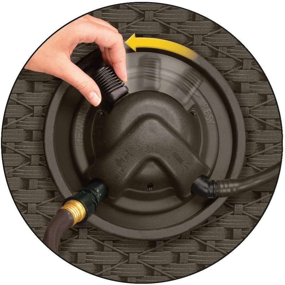 Suncast Aquawinder 125′ Wicker Garden Hose Reel – Lightweight Portable Hands – Free Water Powered Retractable Hose Reel – Java