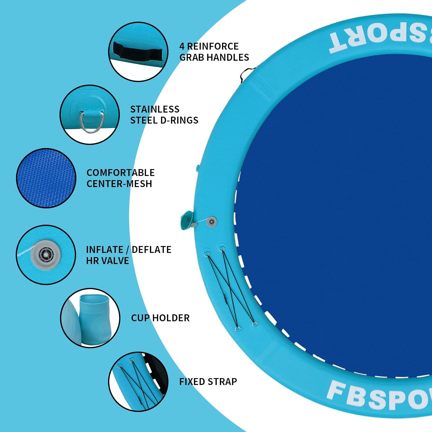 Inflatable Dock Floating Platform, 8ft Inflatable Water Hammock Floating Deck for Lake W/Cupholder, Round Floating Ring Float Ring, Pool Float Raft Lounger Island Platform Pad