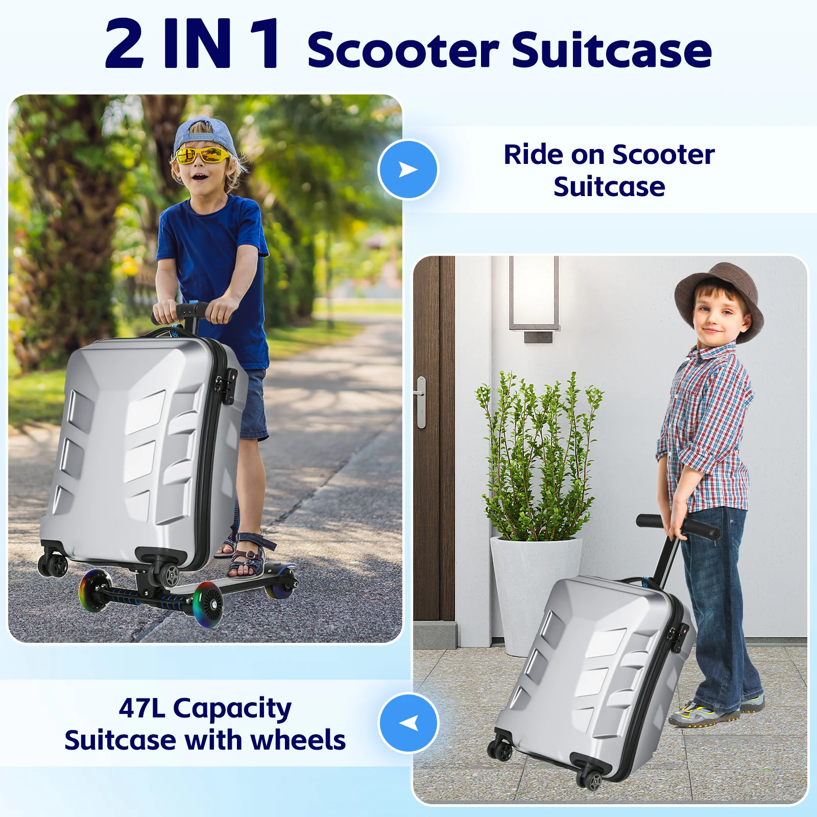 Advwin Scooter Suitcase with LED Light Wheels