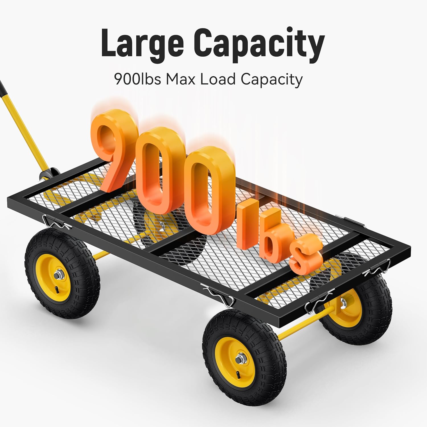 Steel Garden Cart, 2-in-1 1400 lbs Heavy Duty Utility Wagon, with Removable Mesh Sides to Convert into Flatbed, 240° U-Turn 13