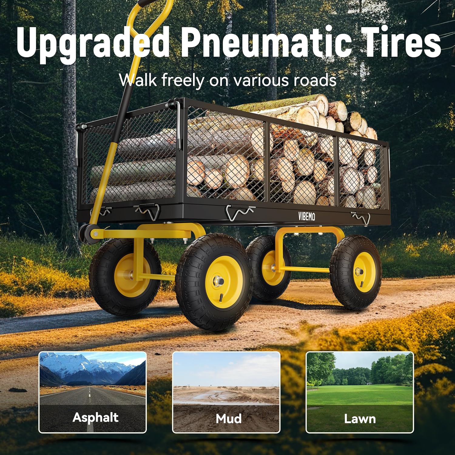 Steel Garden Cart, 2-in-1 1400 lbs Heavy Duty Utility Wagon, with Removable Mesh Sides to Convert into Flatbed, 240° U-Turn 13