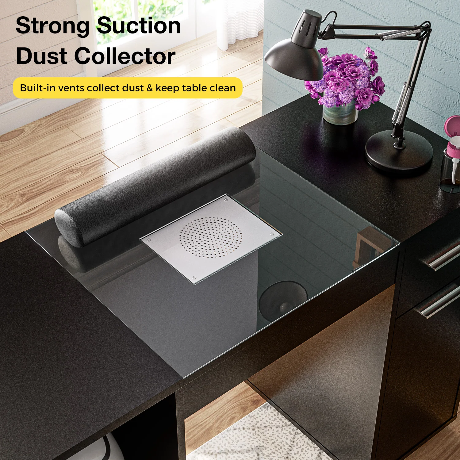 Advwin Nail Desk w/ Acetone-Resistant Glass Table Top