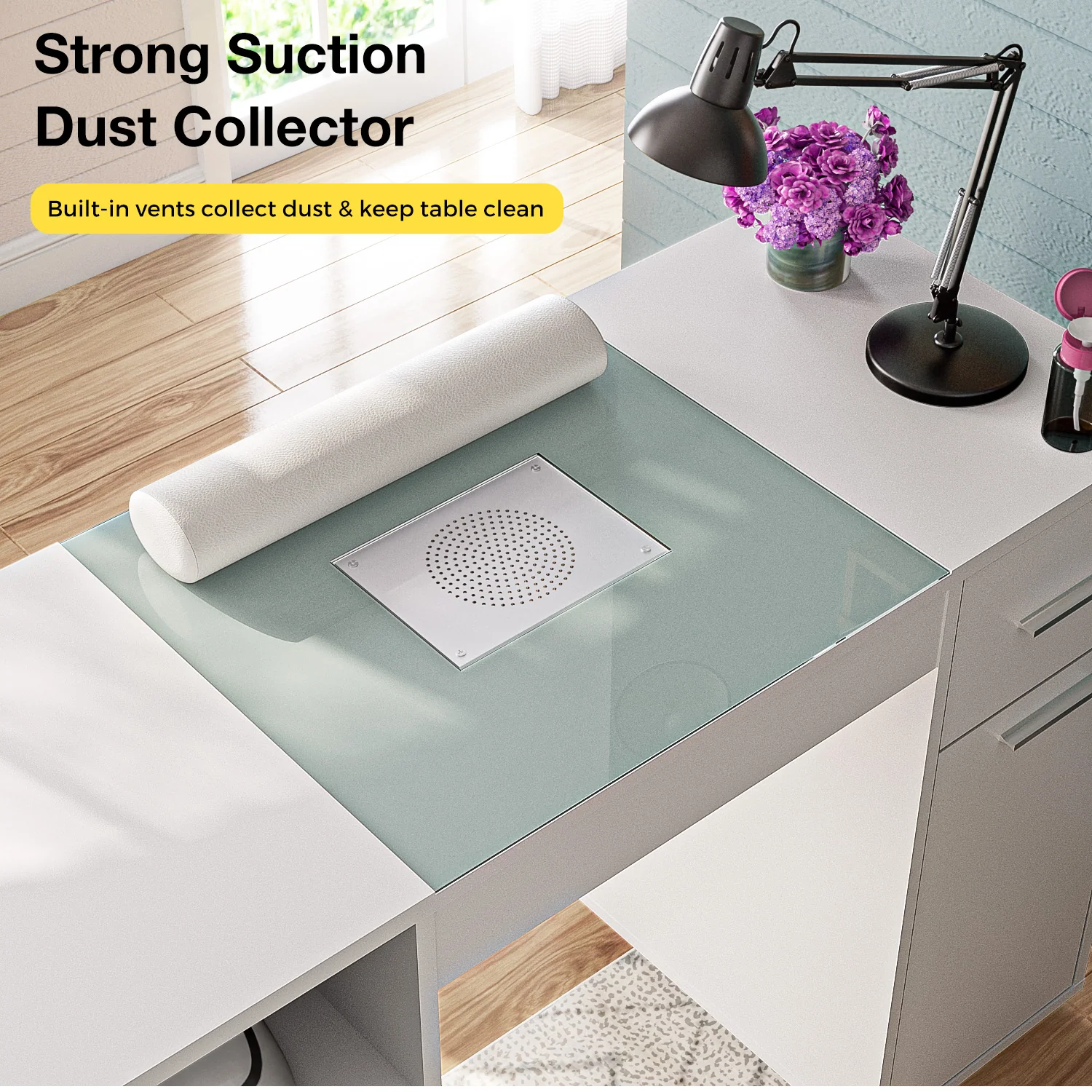 Advwin Nail Desk w/ Acetone-Resistant Glass Table Top