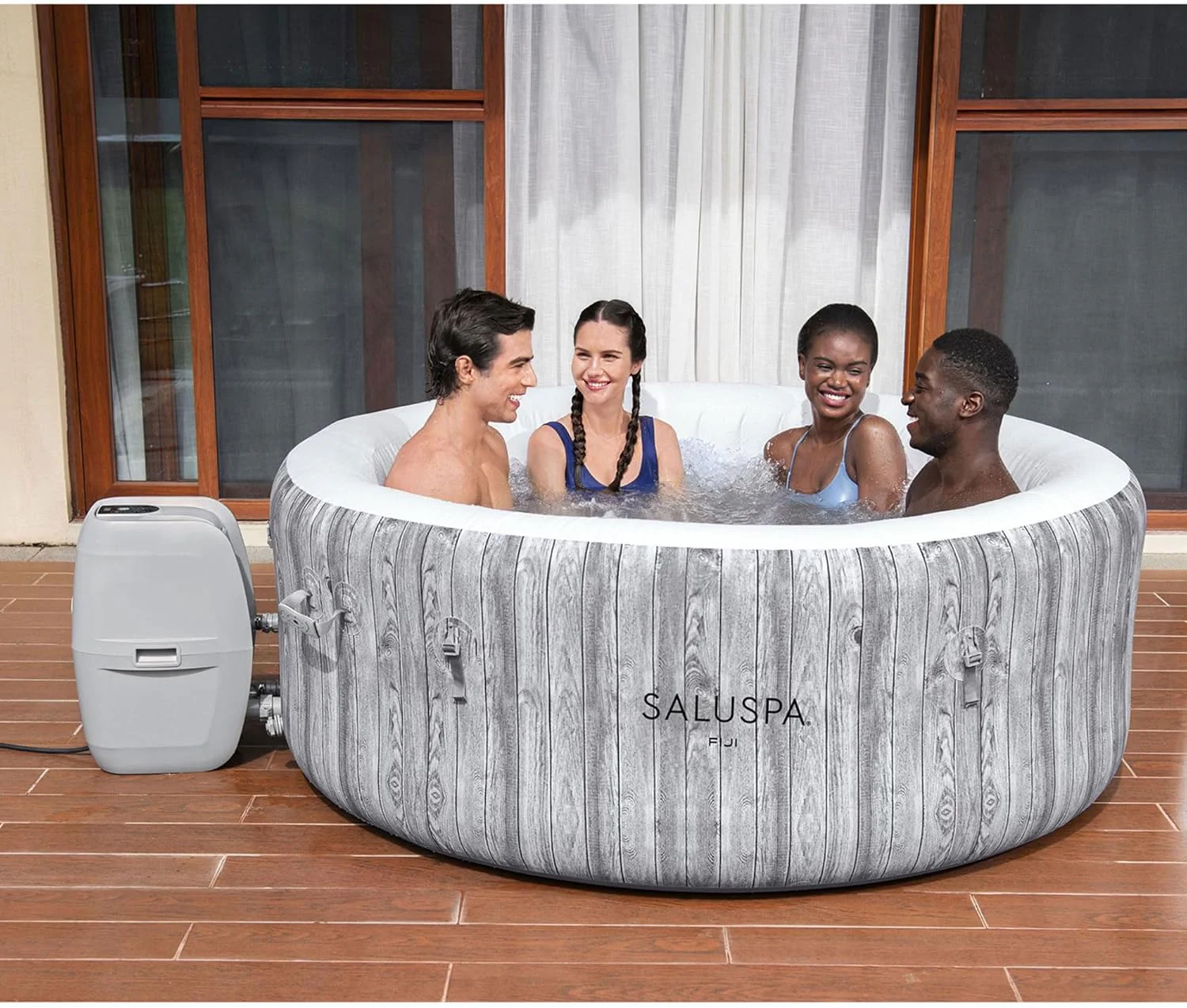 Large Round 2 to 4 Person Inflatable Hot Tub Portable Outdoor Spa with 120 AirJets and EnergySense Cover, Grey
