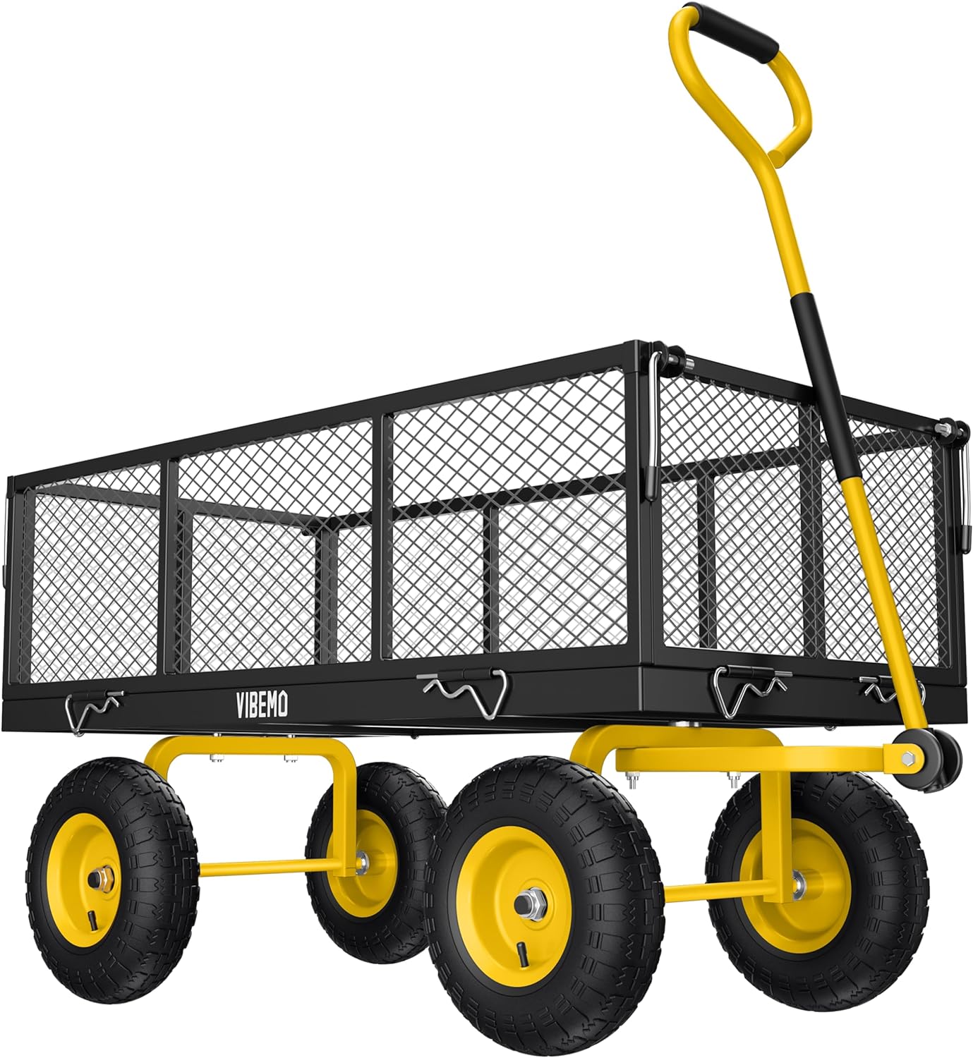 Steel Garden Cart, 2-in-1 1400 lbs Heavy Duty Utility Wagon, with Removable Mesh Sides to Convert into Flatbed, 240° U-Turn 13