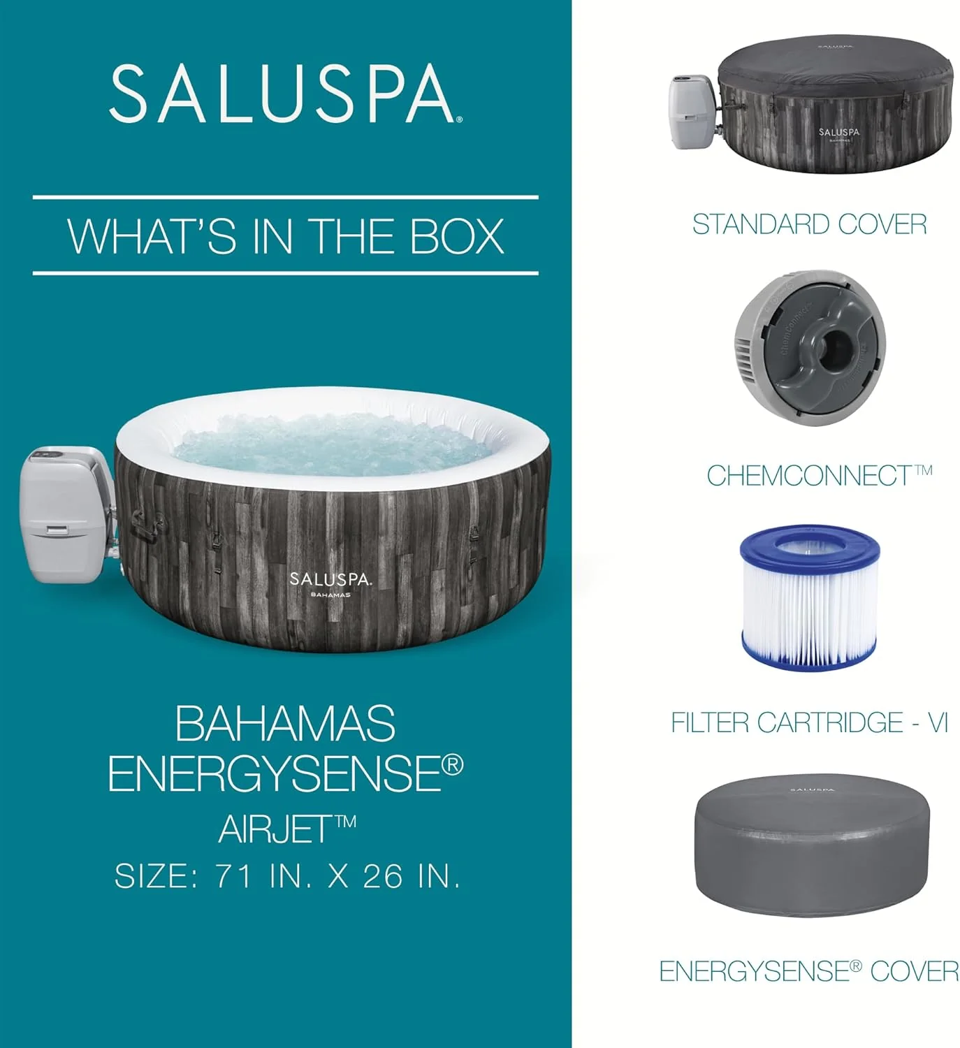 Large Round 2 to 4 Person Inflatable Hot Tub Portable Outdoor Spa with 120 AirJets and EnergySense Cover, Grey