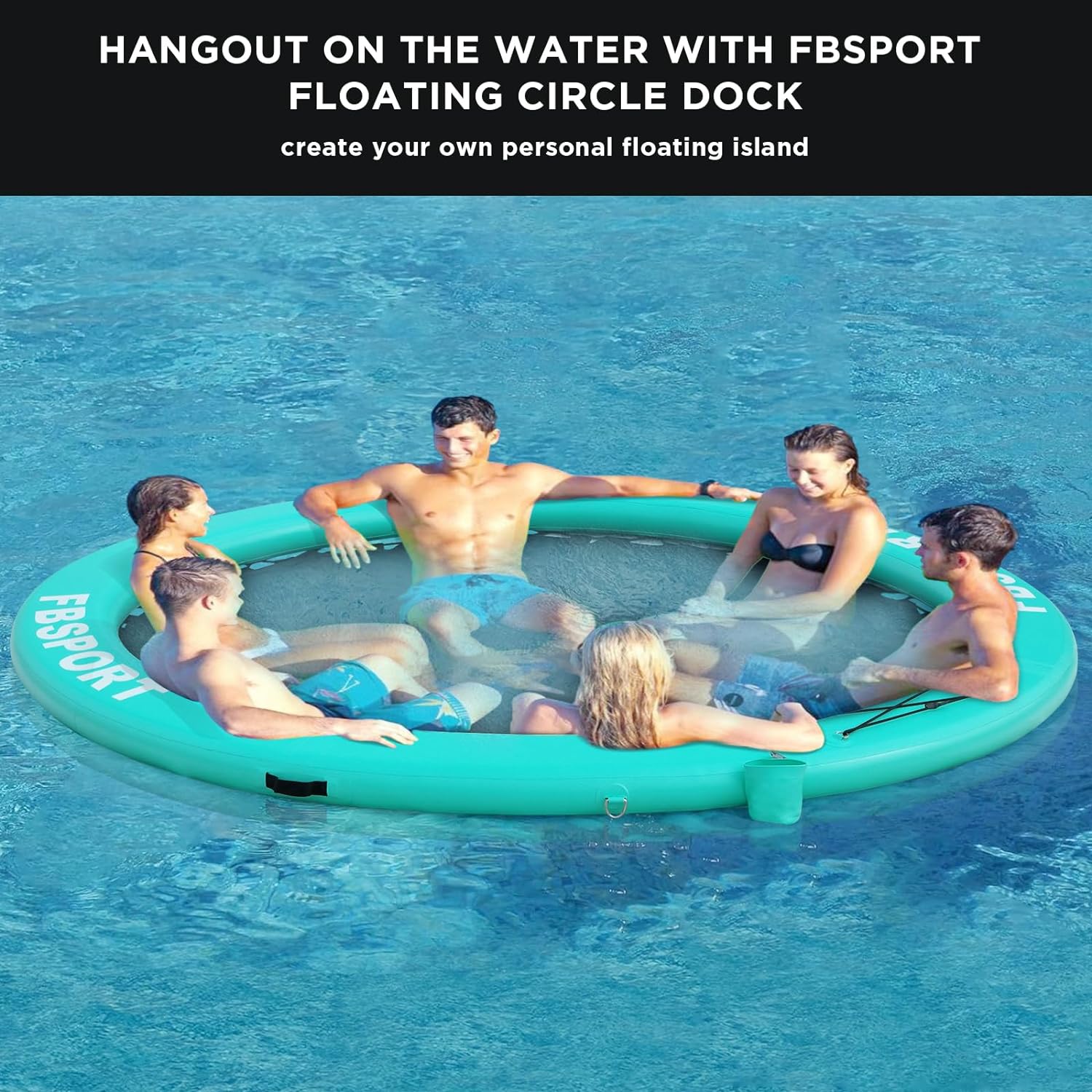 Inflatable Dock Floating Platform, 8ft Inflatable Water Hammock Floating Deck for Lake W/Cupholder, Round Floating Ring Float Ring, Pool Float Raft Lounger Island Platform Pad