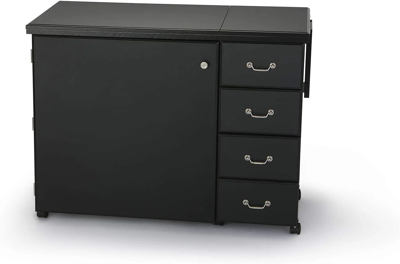 Sewing Cabinet for Sturdy Sewing, Cutting, Quilting, and Crafting with Storage and Airlift, Black Finish