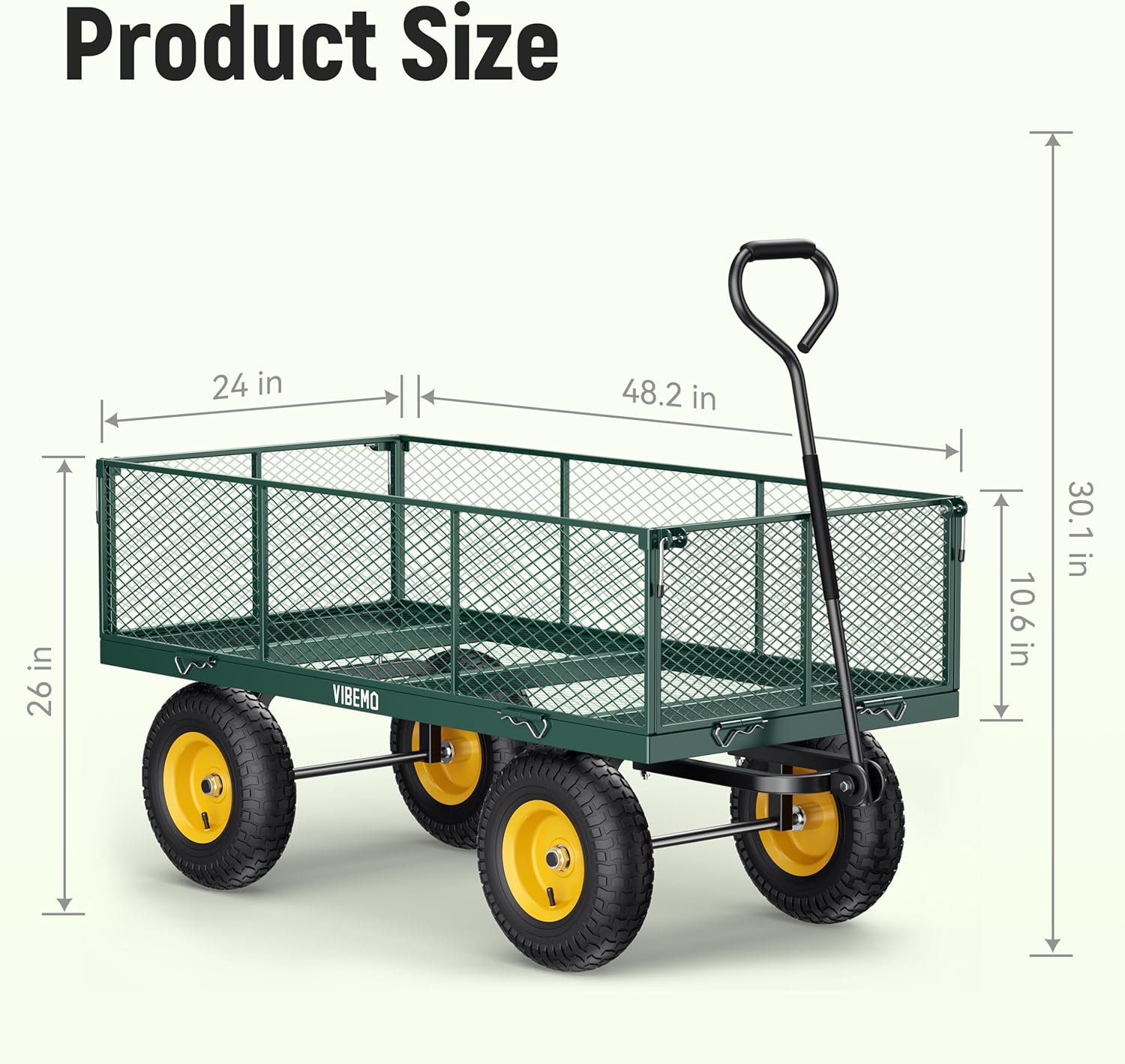 Steel Garden Cart, 2-in-1 1400 lbs Heavy Duty Utility Wagon, with Removable Mesh Sides to Convert into Flatbed, 240° U-Turn 13