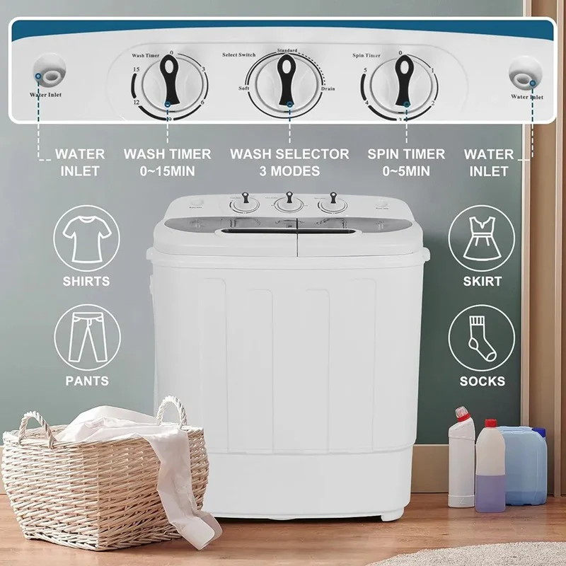 13LB Compact Washing Machine with Twin Tub for Wash and Spin Dry