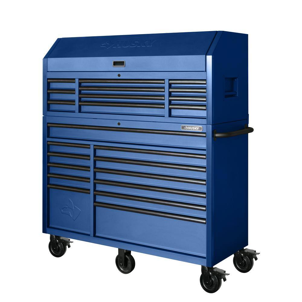 2025 Husky 56 in. W x 22 in. D Heavy Duty 23-Drawer Combination Rolling Tool Chest and Top Tool Cabinet Set in Matte Blue