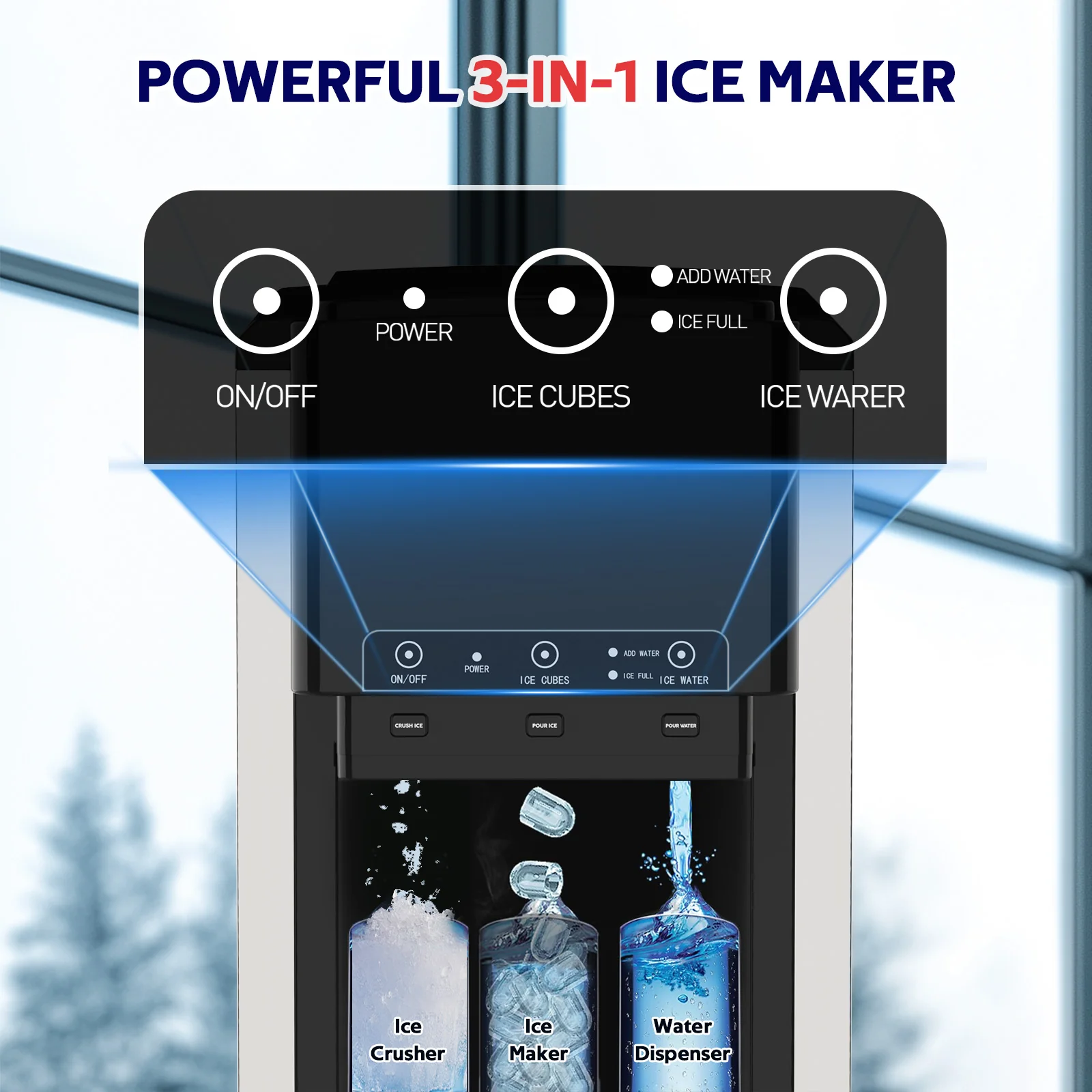Advwin 3-In-1 Water Dispenser w/Ice Maker Countertop