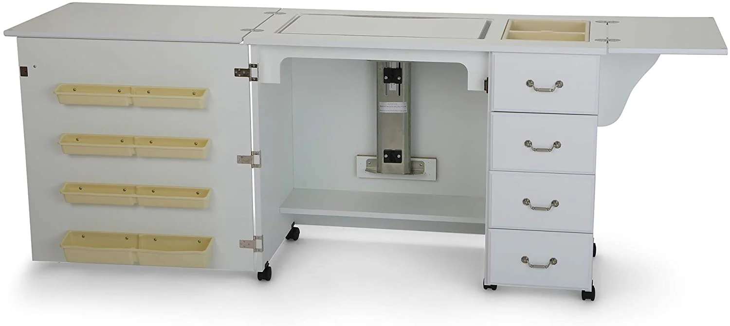 Sewing Cabinet for Sturdy Sewing, Cutting, Quilting, and Crafting with Storage and Airlift, Black Finish