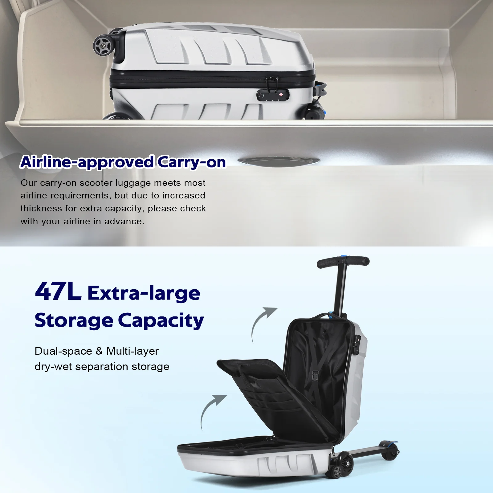 Advwin Scooter Suitcase with LED Light Wheels