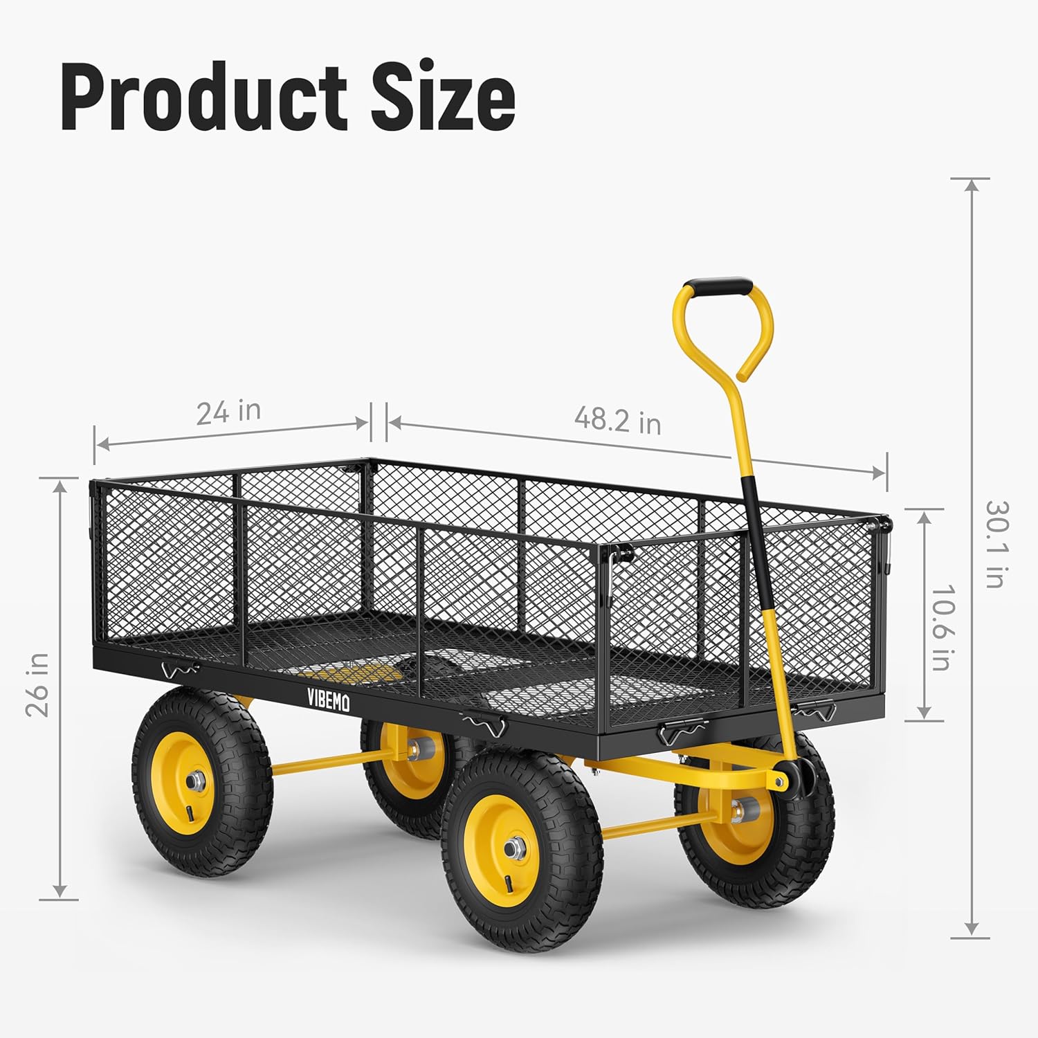 Steel Garden Cart, 2-in-1 1400 lbs Heavy Duty Utility Wagon, with Removable Mesh Sides to Convert into Flatbed, 240° U-Turn 13