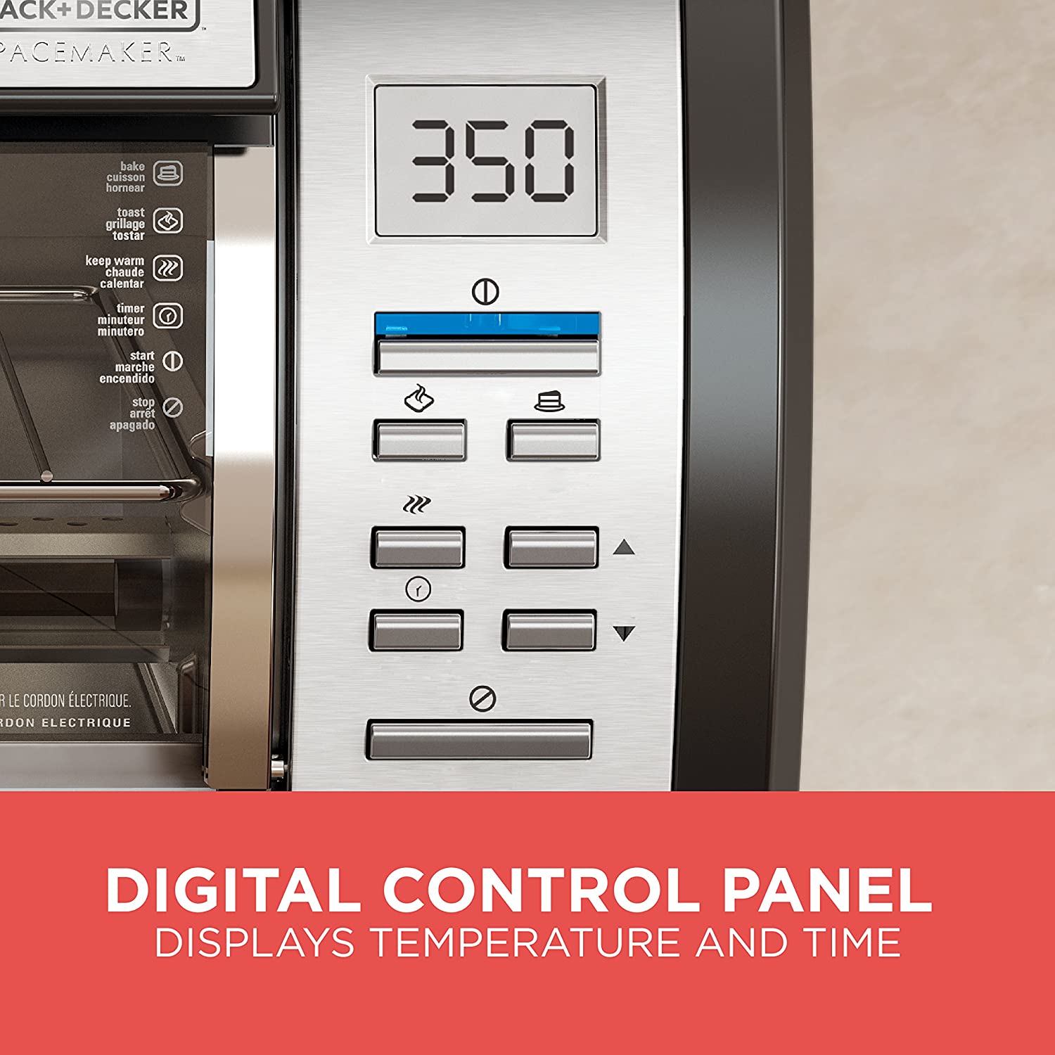 BLACK+DECKER SpaceMaker Under-Counter Toaster Oven, Digital Controls, Black/Stainless Steel, Fits 9′′ Pizza