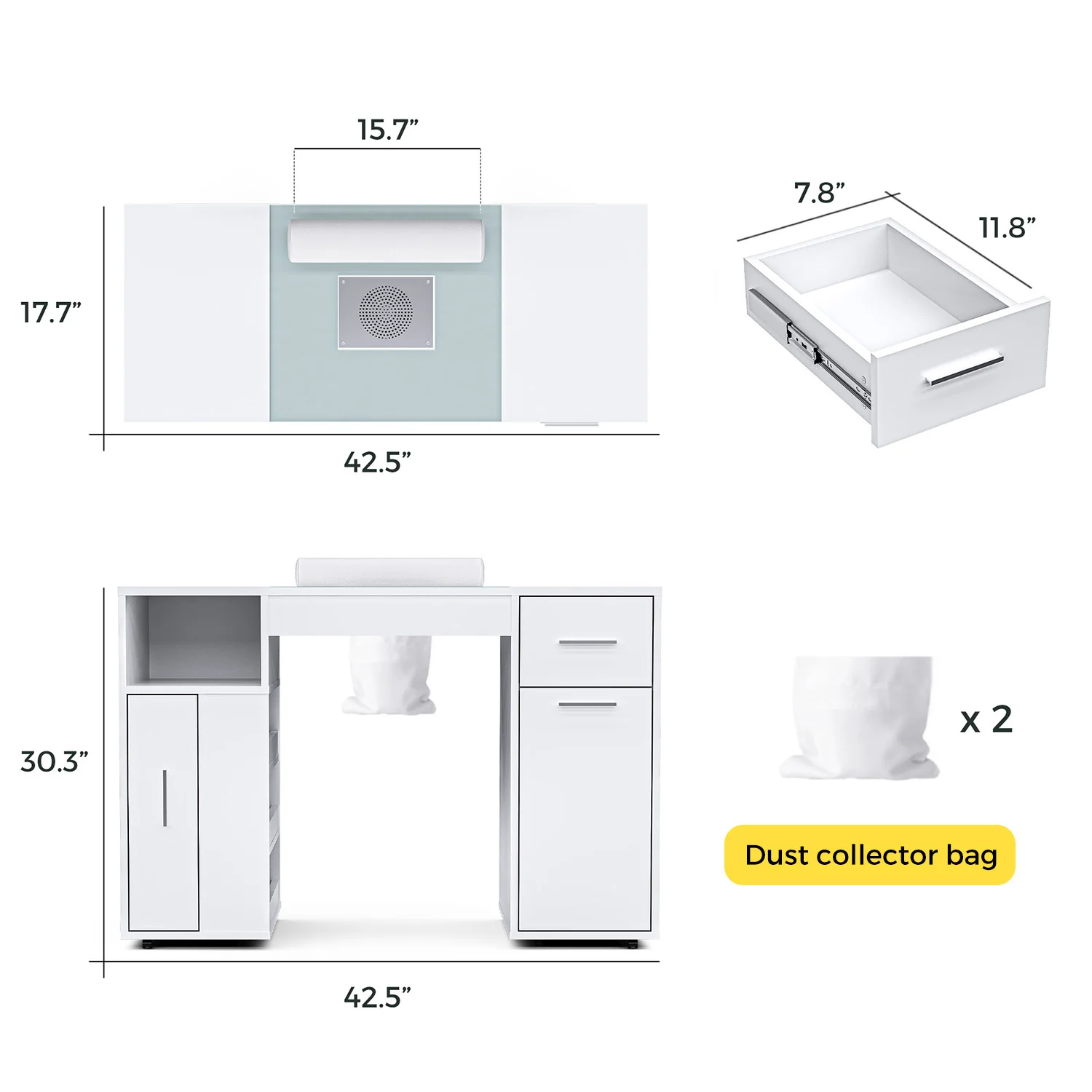 Advwin Nail Desk w/ Acetone-Resistant Glass Table Top