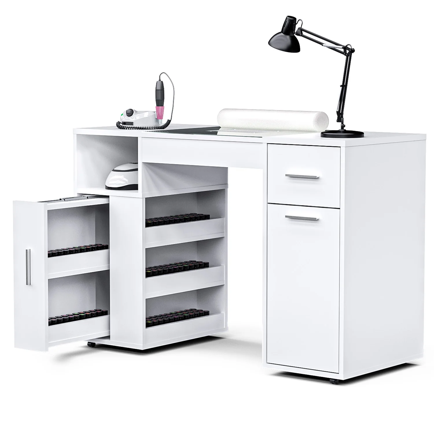 Advwin Nail Desk w/ Acetone-Resistant Glass Table Top